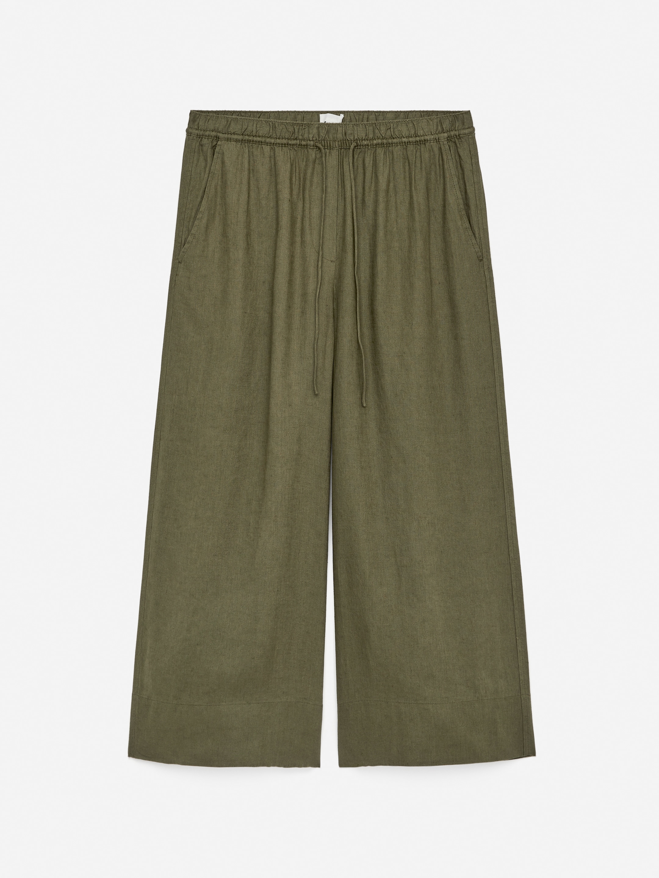 Cropped Linen Trousers-#5F5C4B-15007