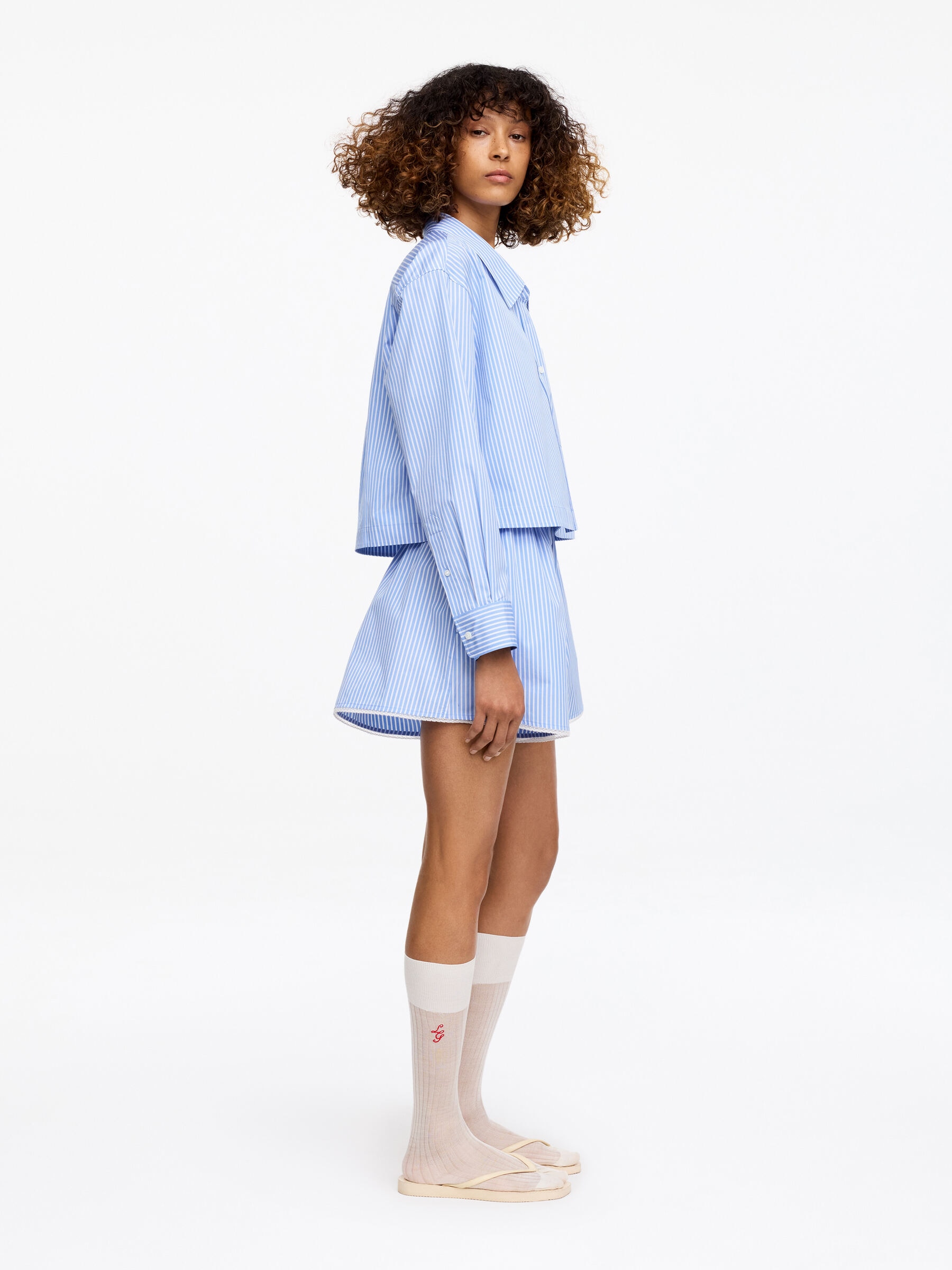 ARKET and Laila Gohar Cropped Shirt - Blue/White - Loose fit - Women - StillMedia/Lookbook - 6