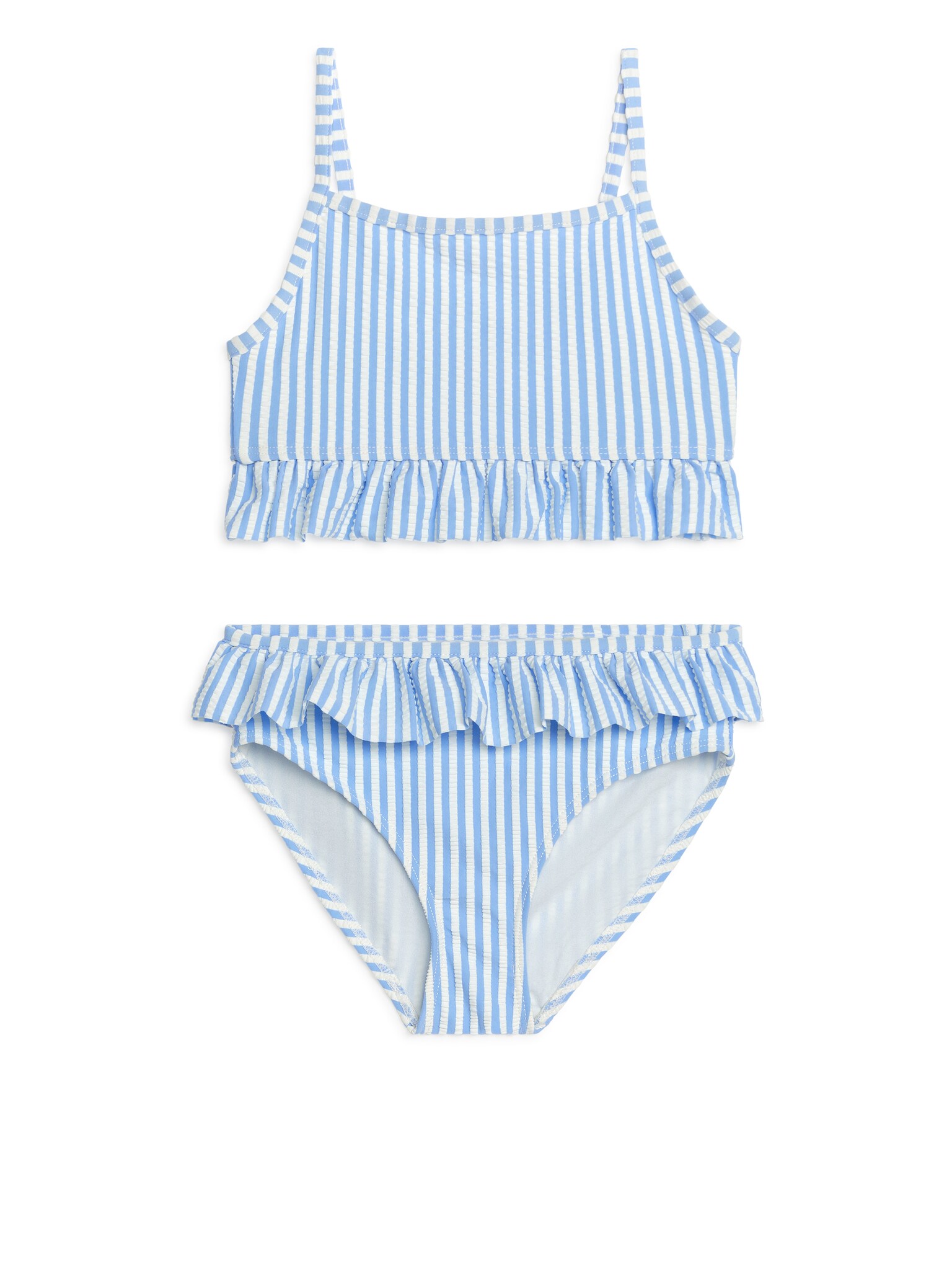 Seersucker Frill Bikini - Light Blue/White/Lilac/White