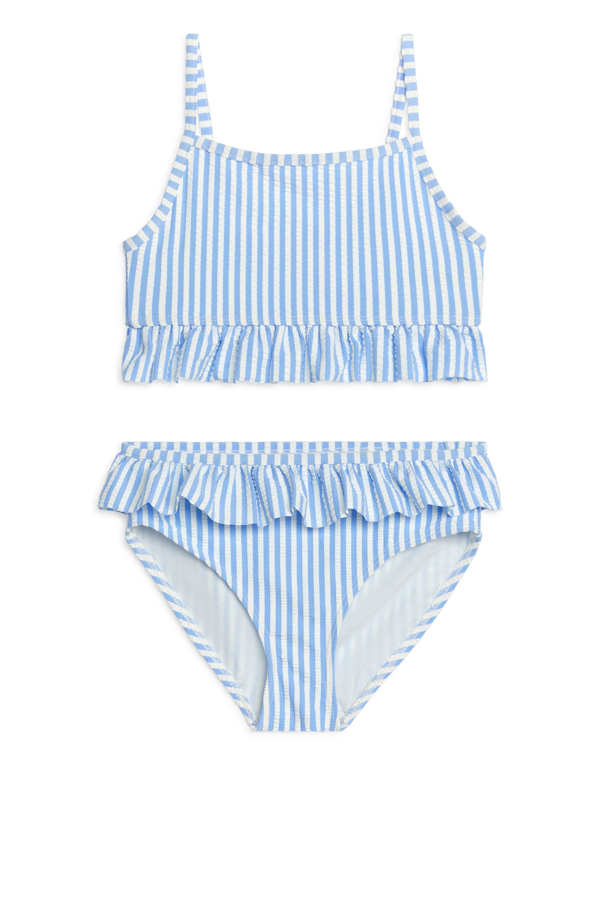 Grotere afbeelding bekijken: Seersucker bikini met ruches  - Lichtblauw/wit - KINDEREN | H&M NL 1