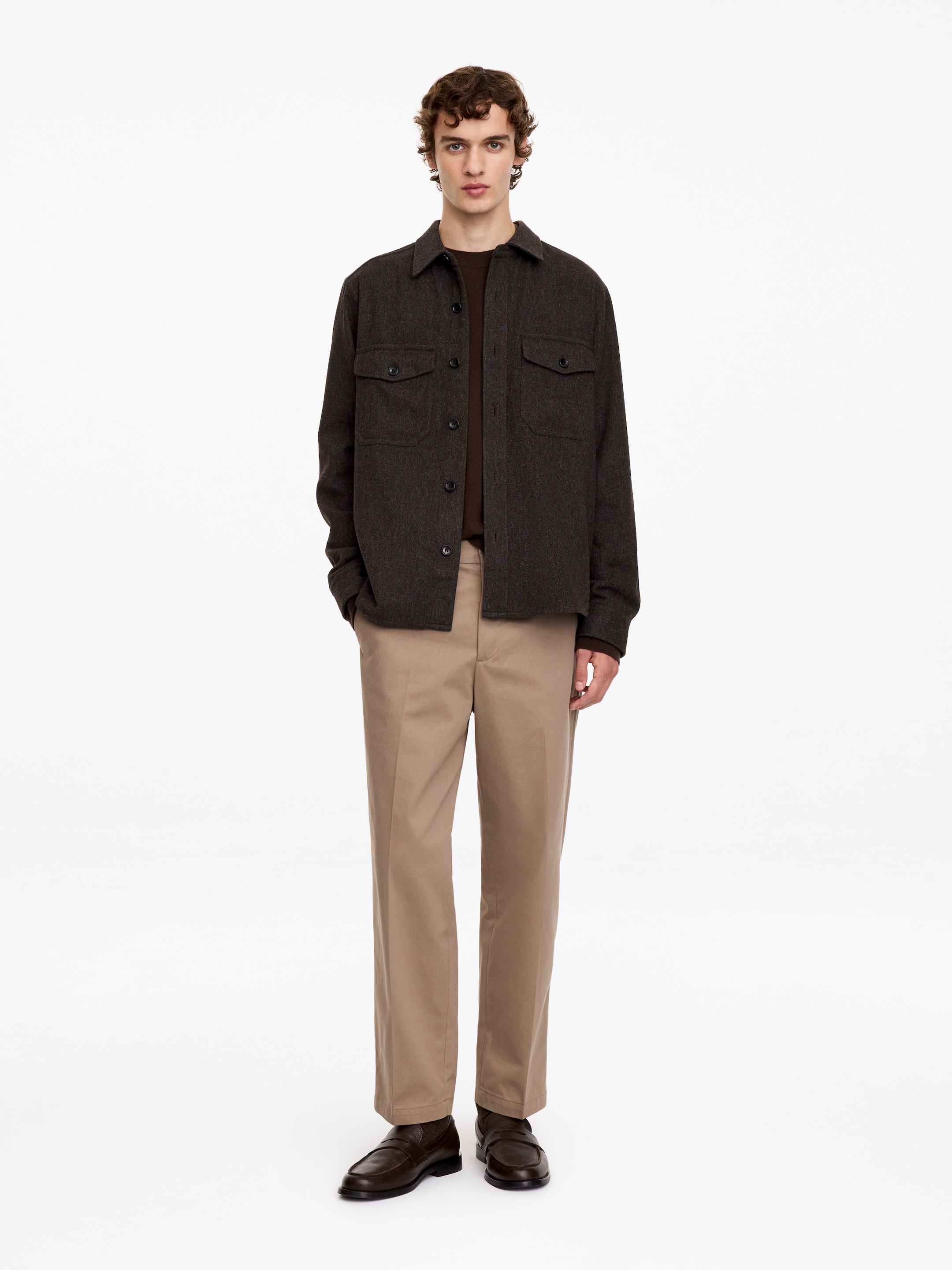 Wool Blend Overshirt-Brown-21093