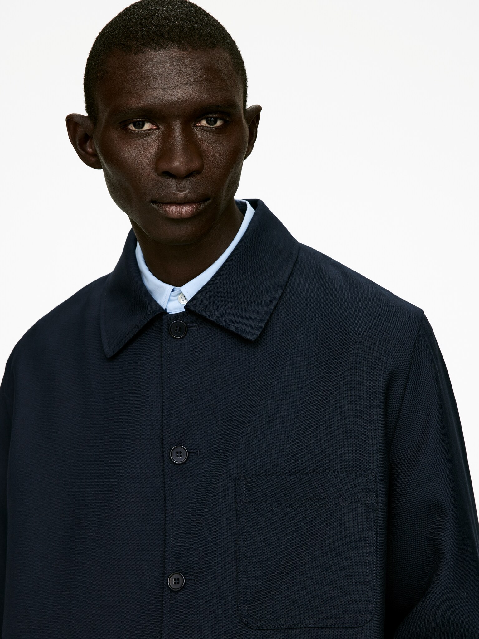 Veste en tissu natté en laine mélangée - Bleu foncé - 6