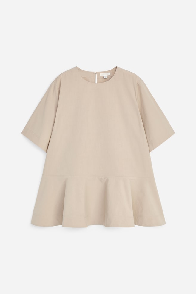 Camiseta peplum de algodón pima - Beige/Blanco - 1