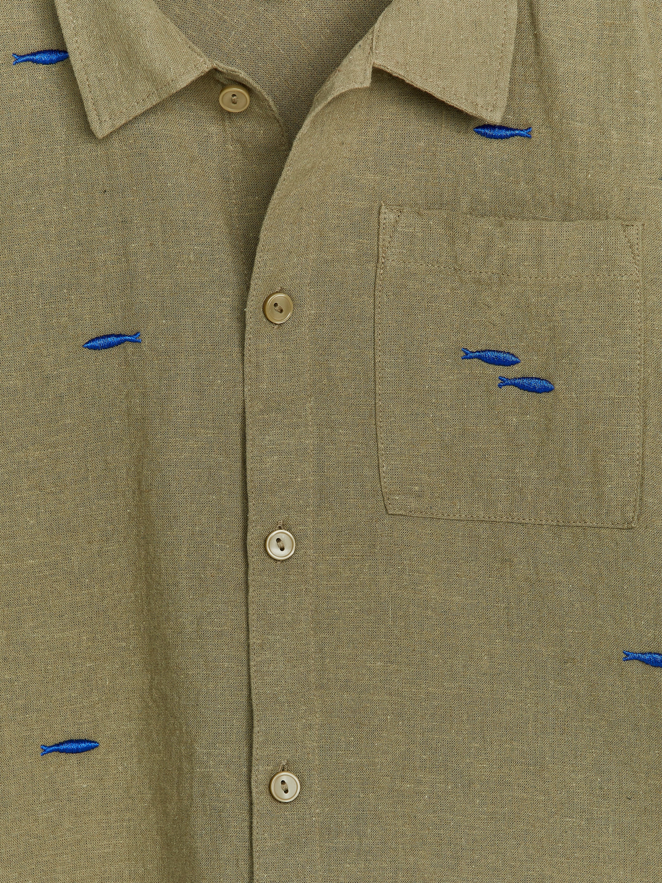 Broderad skjorta i linne och bomull - Khakigrön - Regular fit - Children - StillMedia/DescriptiveDetail - 3