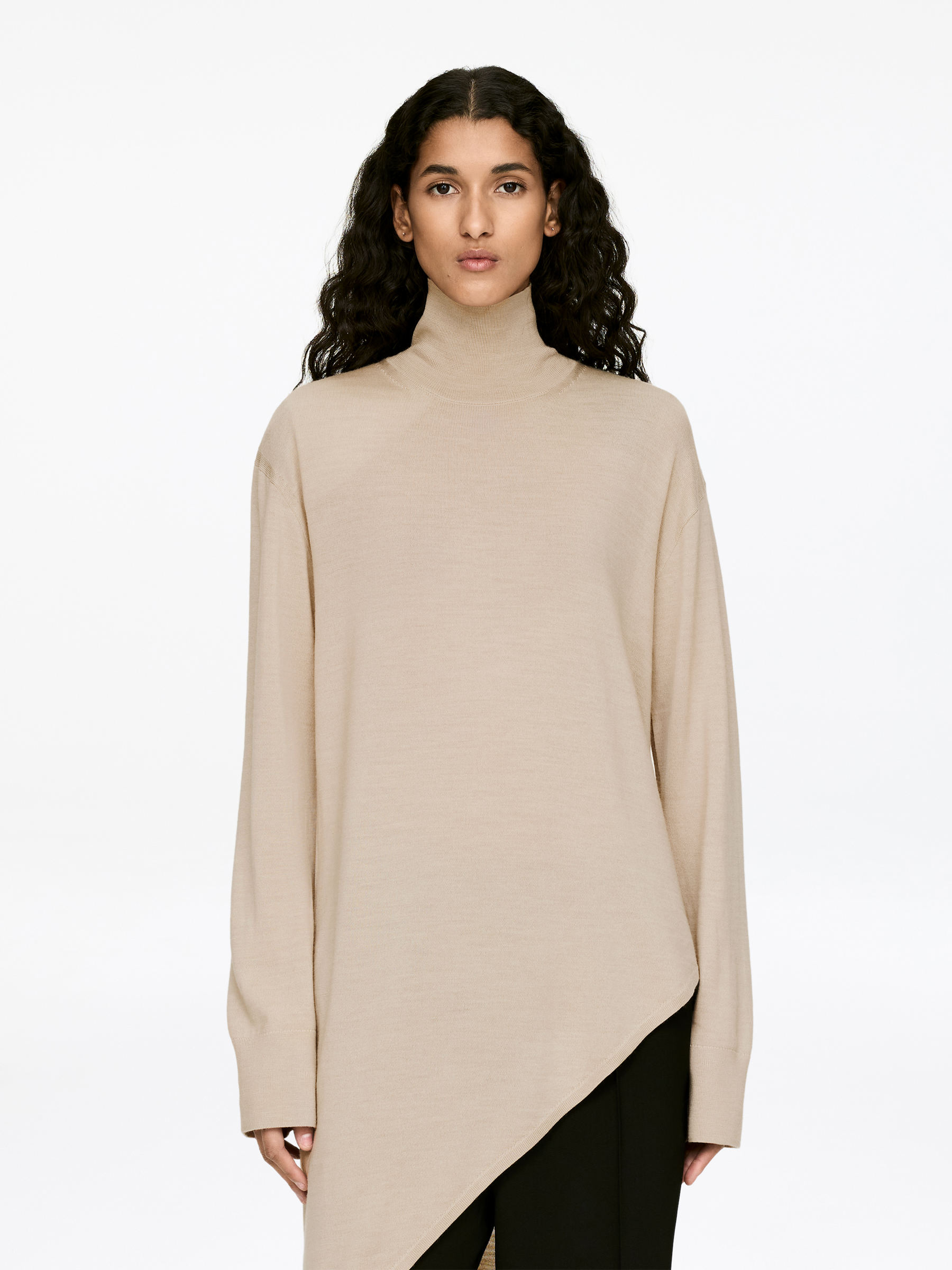 Asymmetric Wool Jumper-#D2B8A7-17544