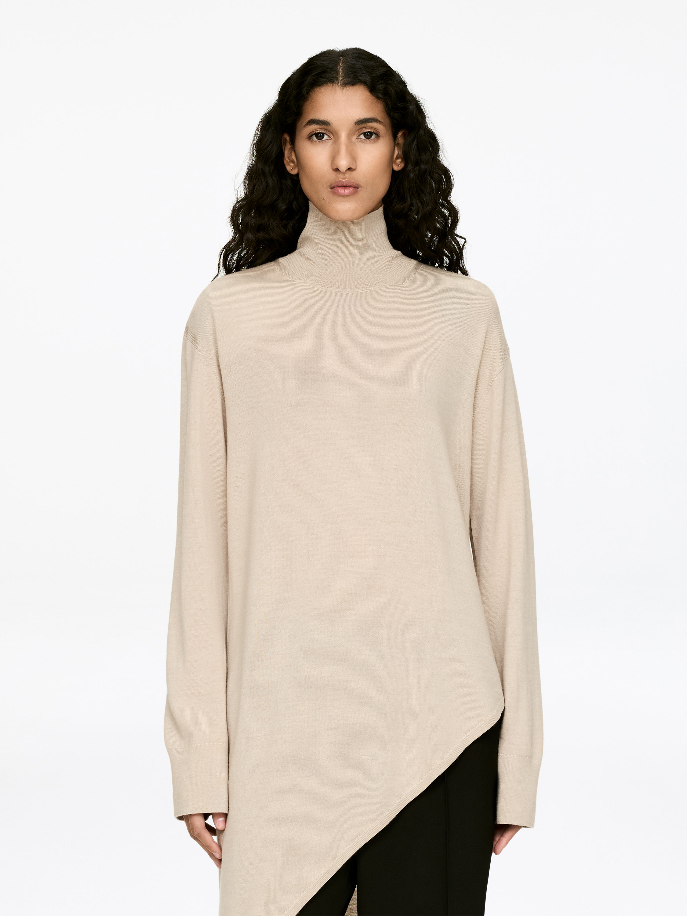 Asymmetric Wool Jumper-#D2B8A7-17544