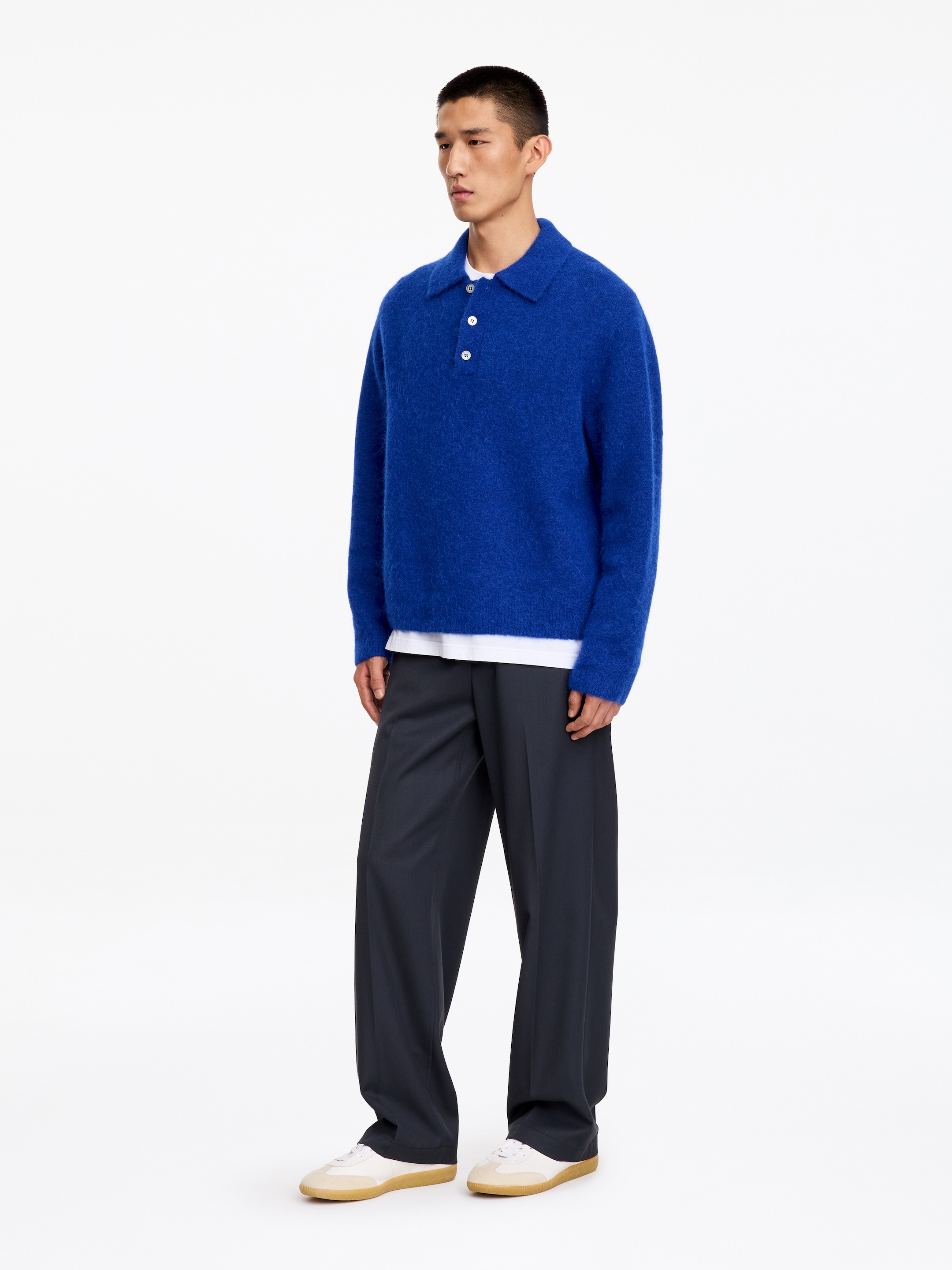 Polo en mezcla de lana y alpaca - Azul - Corte holgado - men - StillMedia/Lookbook - 2