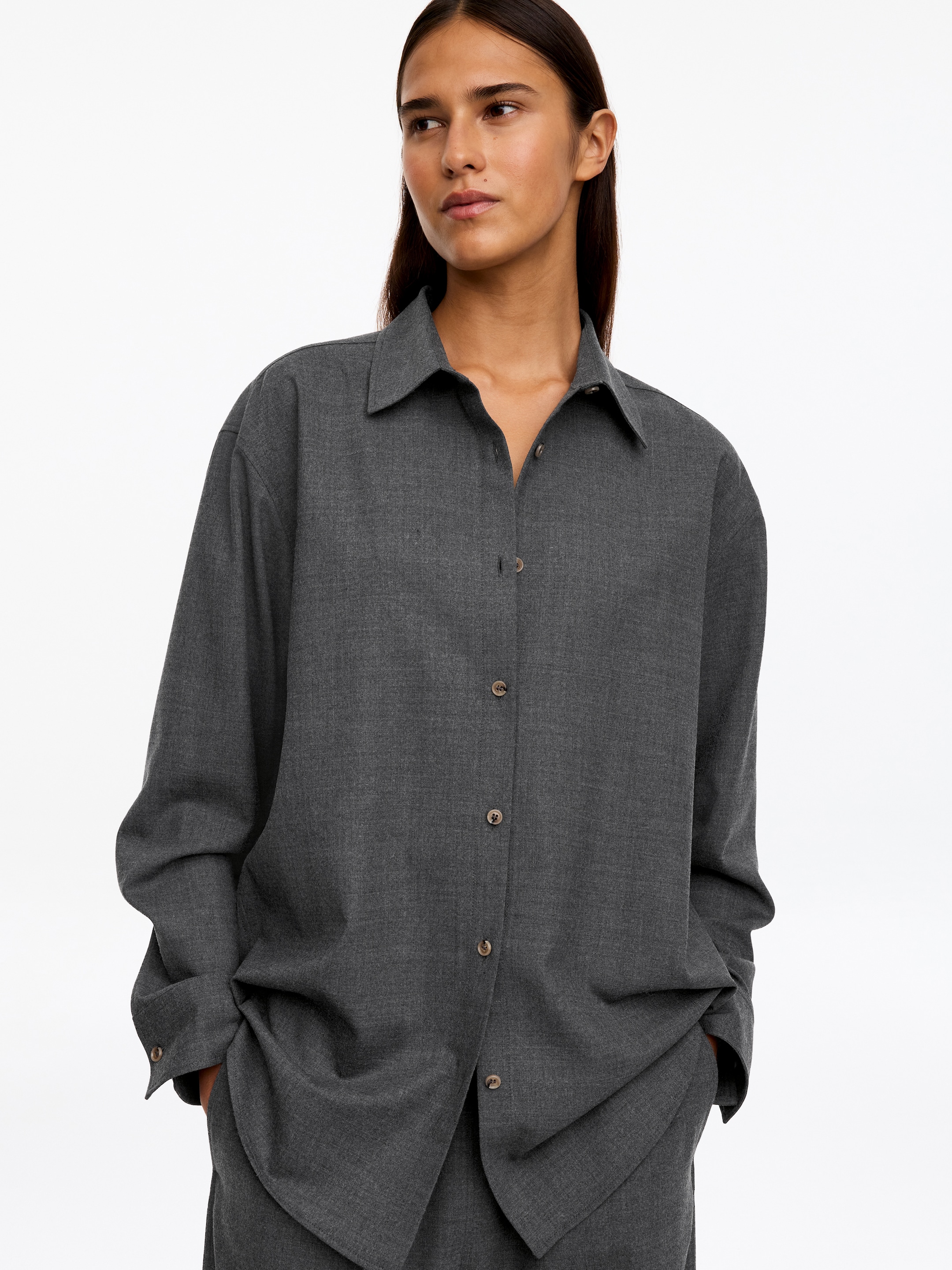 Koszula z flaneli z wełną - Ciemnoszary melanż - Fason swobodny - women - StillMedia/Lookbook - 4