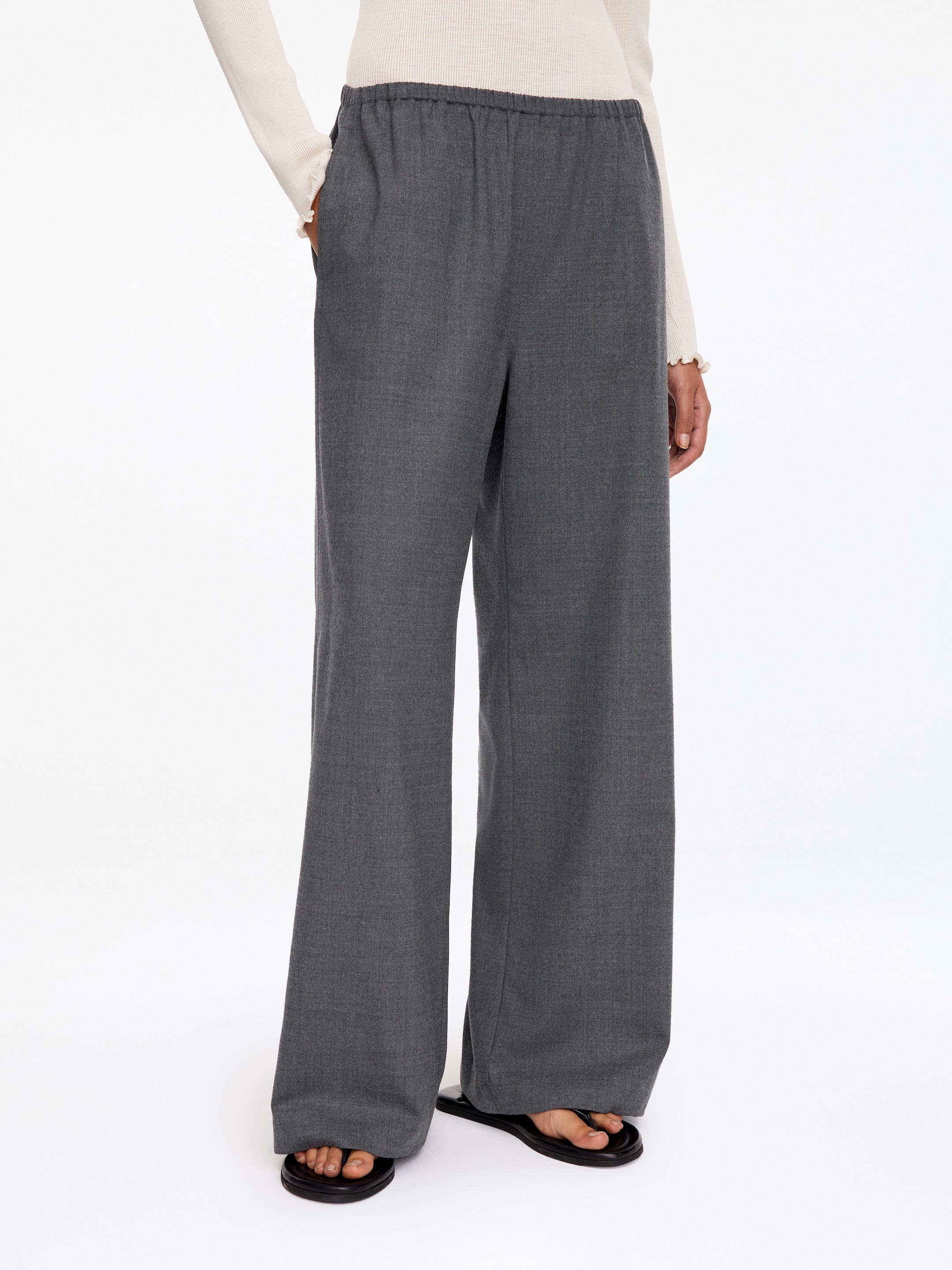 Wool-blend Flannel Trousers - Dark grey melange - Regular fit - women - StillMedia/Lookbook - 3