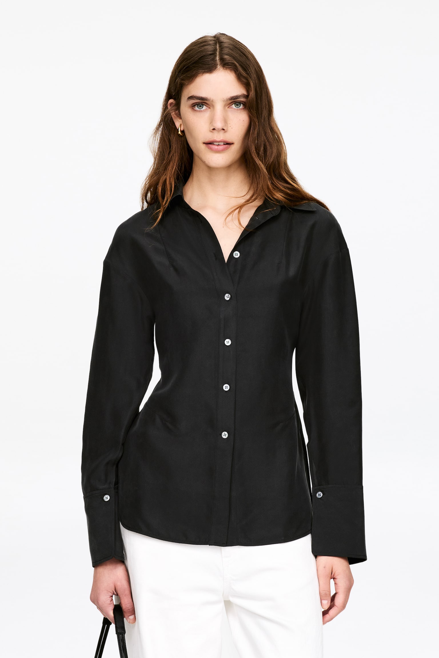 Camicia aderente in seta - Nero - 1