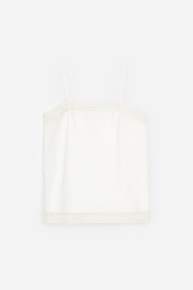 Lace-Trim Cotton Strap Top - Off White - 1