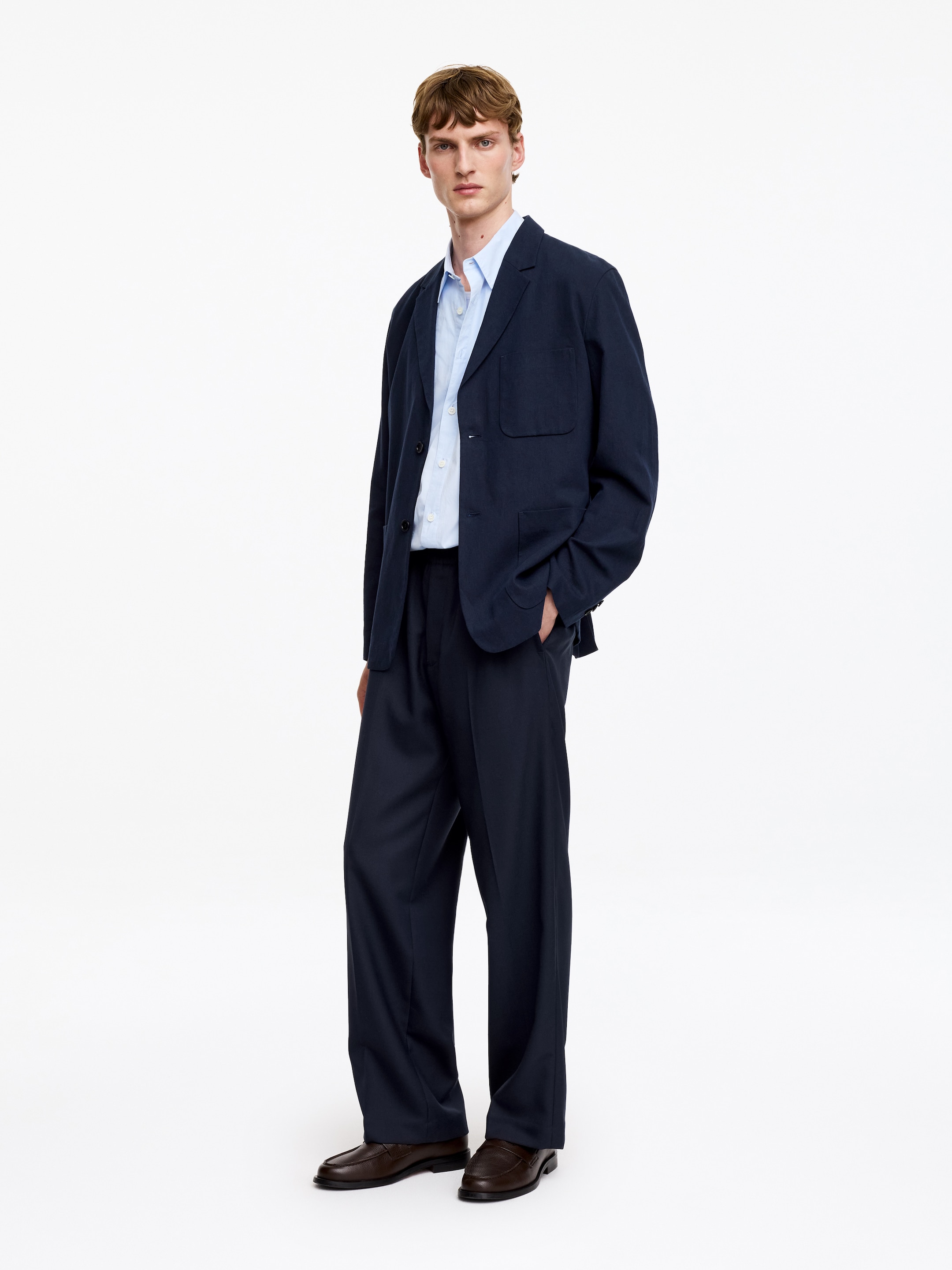 Pantaloni pull on in hopsack a gamba larga - Blu scuro - Loose fit - Men - StillMedia/Lookbook - 3