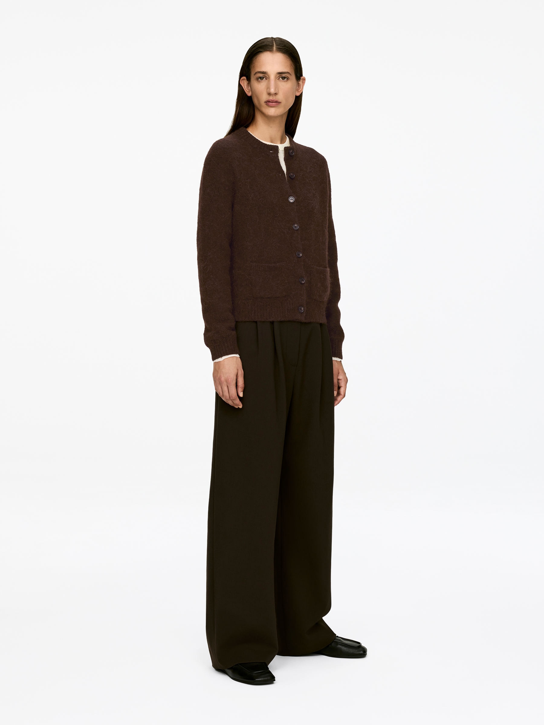 Alpaca-Wool Blend Cardigan - Dark Brown - Regular fit - Women - StillMedia/Lookbook - 3