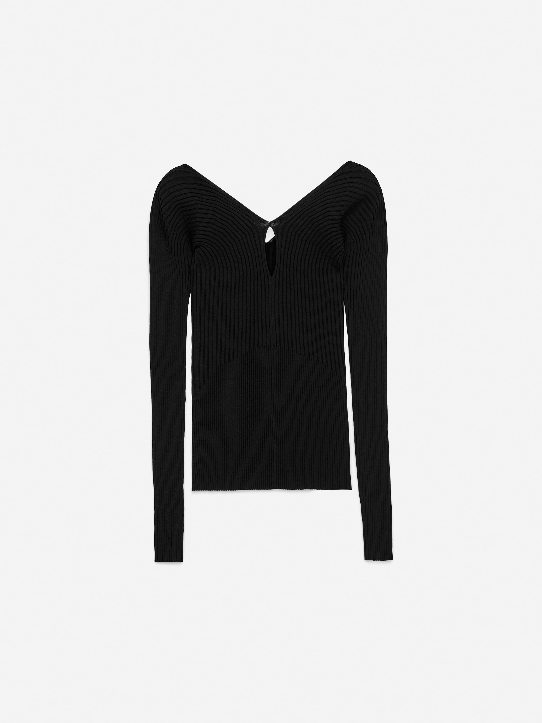 Top cu decolteu în V și nervuri - Negru/Verde închis