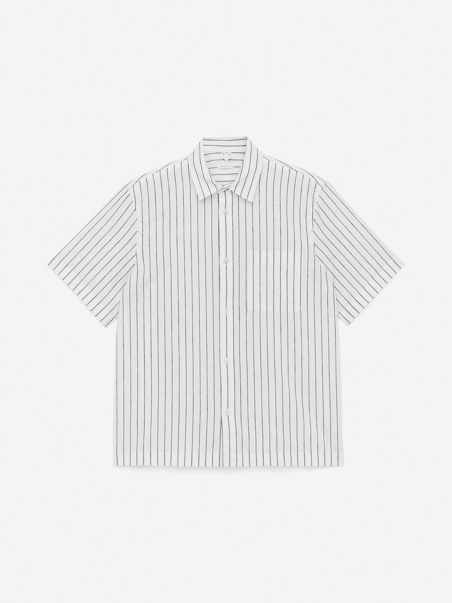 Chemise décontractée en coton et lin - Blanc/Noir