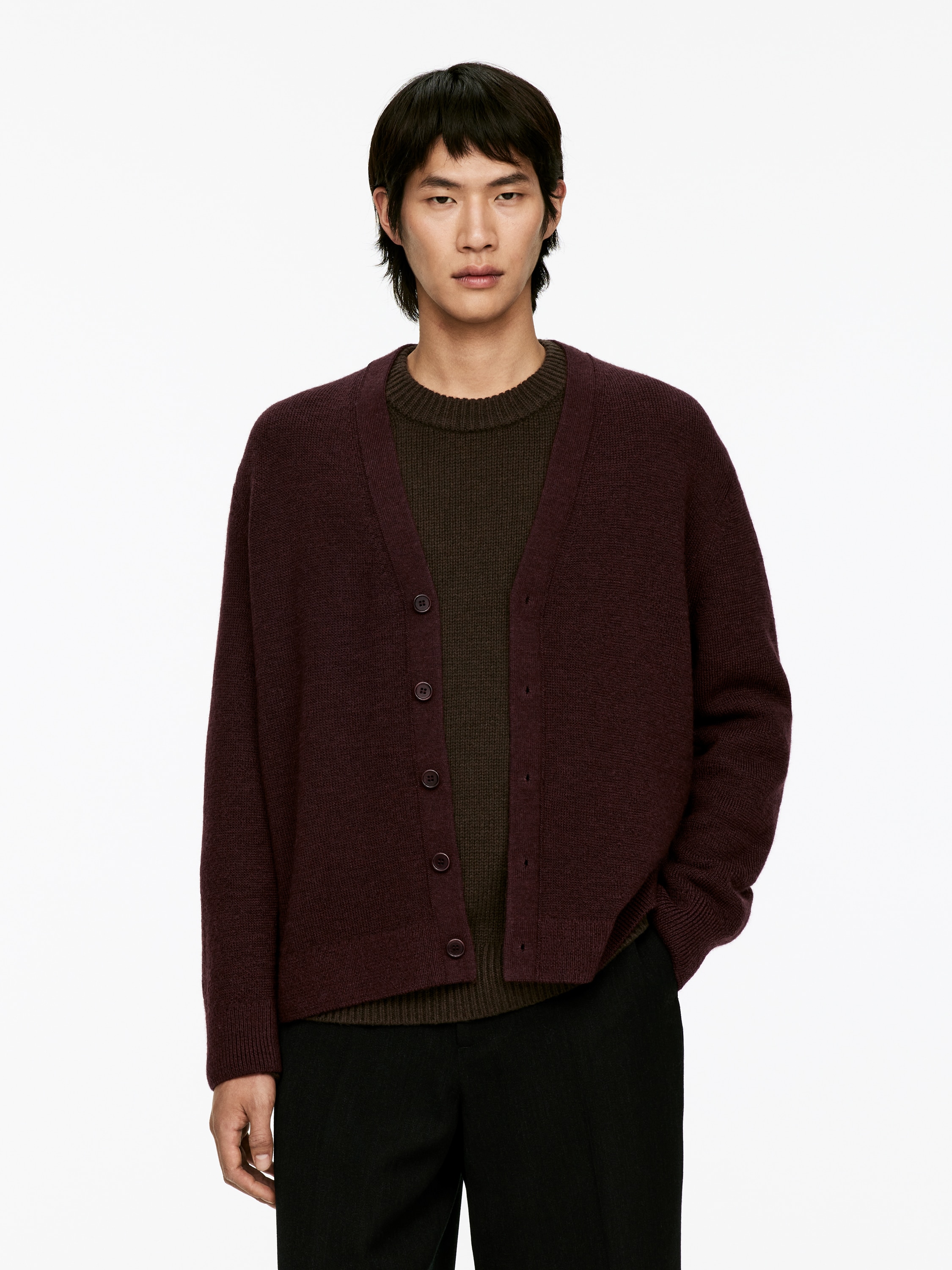 Wool Blend Cardigan - Dark Burgundy