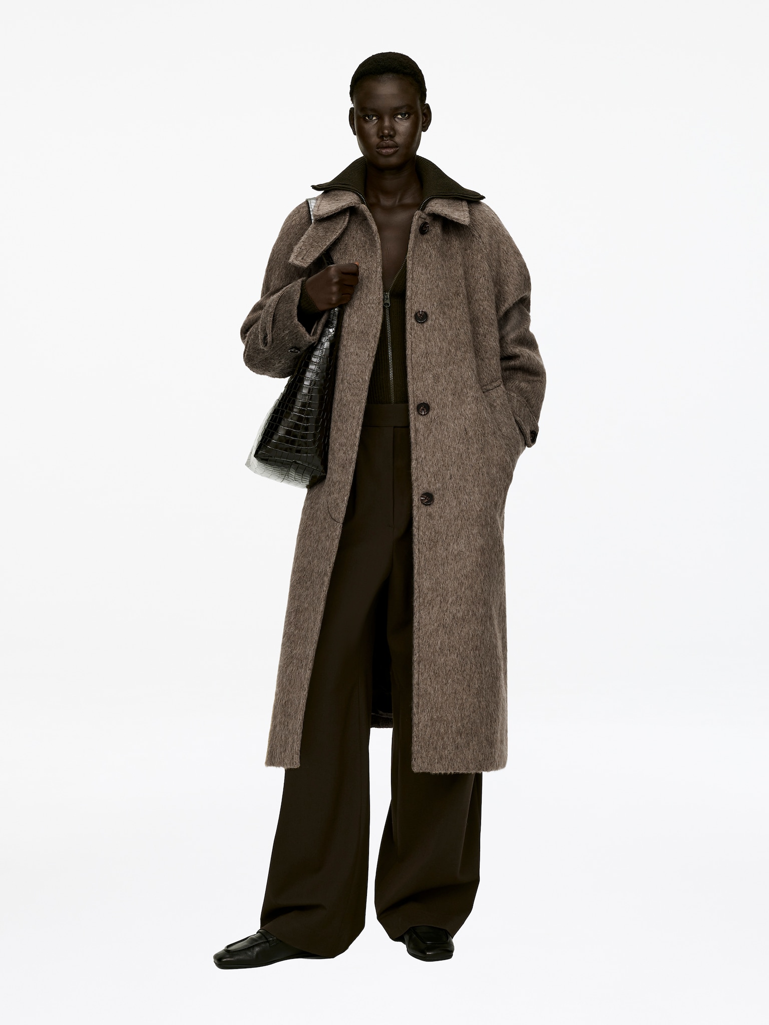 Wool-Alpaca Blend Coat - Dark Mole/Black