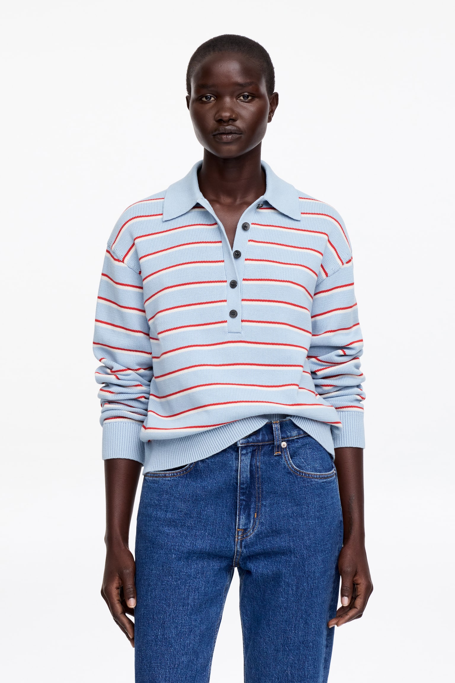 Gebreid poloshirt - Blauw/rood/wit/Beige/gestreept - 1