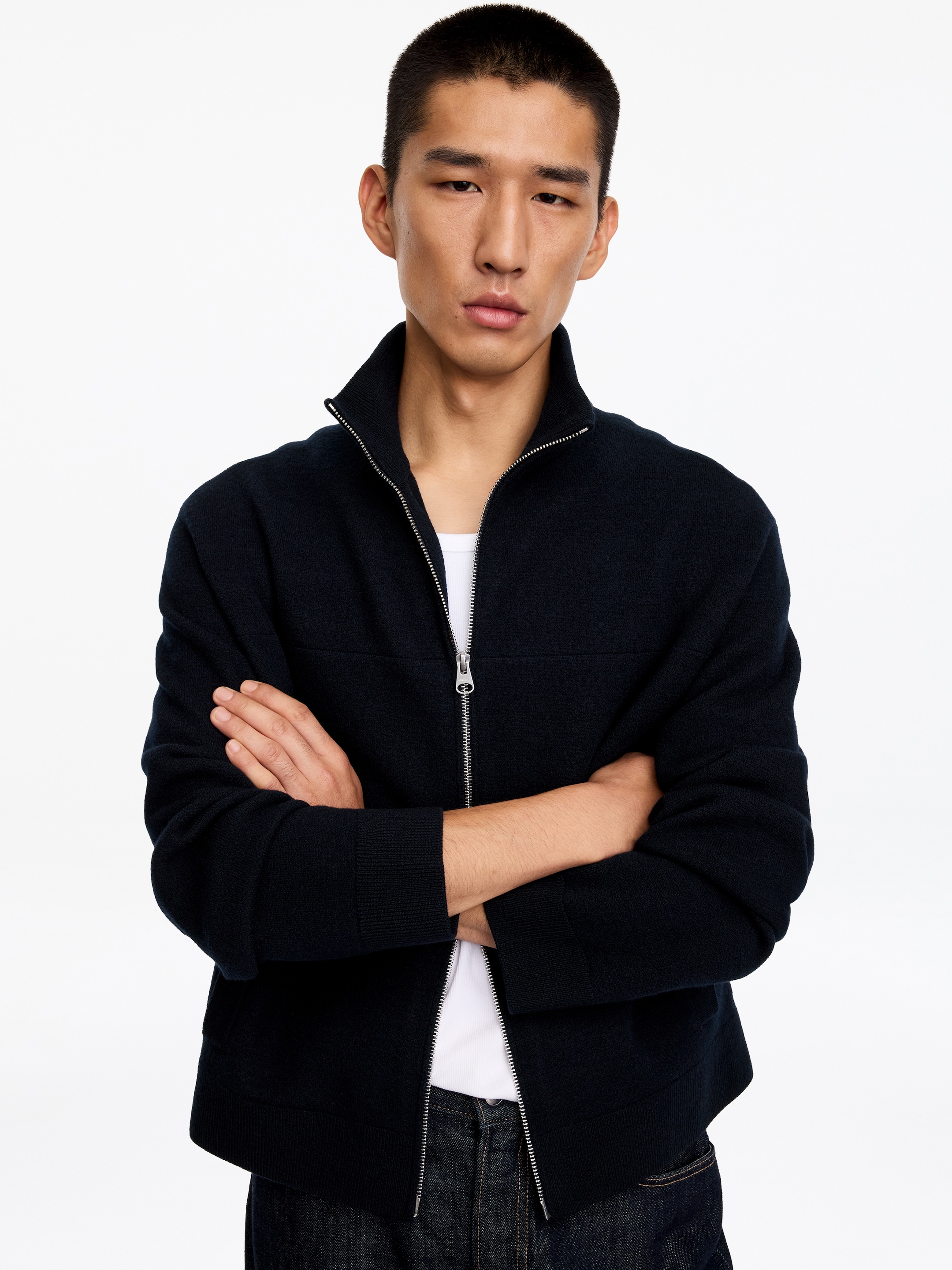 Chaqueta de lana con cremallera - Azul marino oscuro - Corte estándar - men - StillMedia/Lookbook - 4