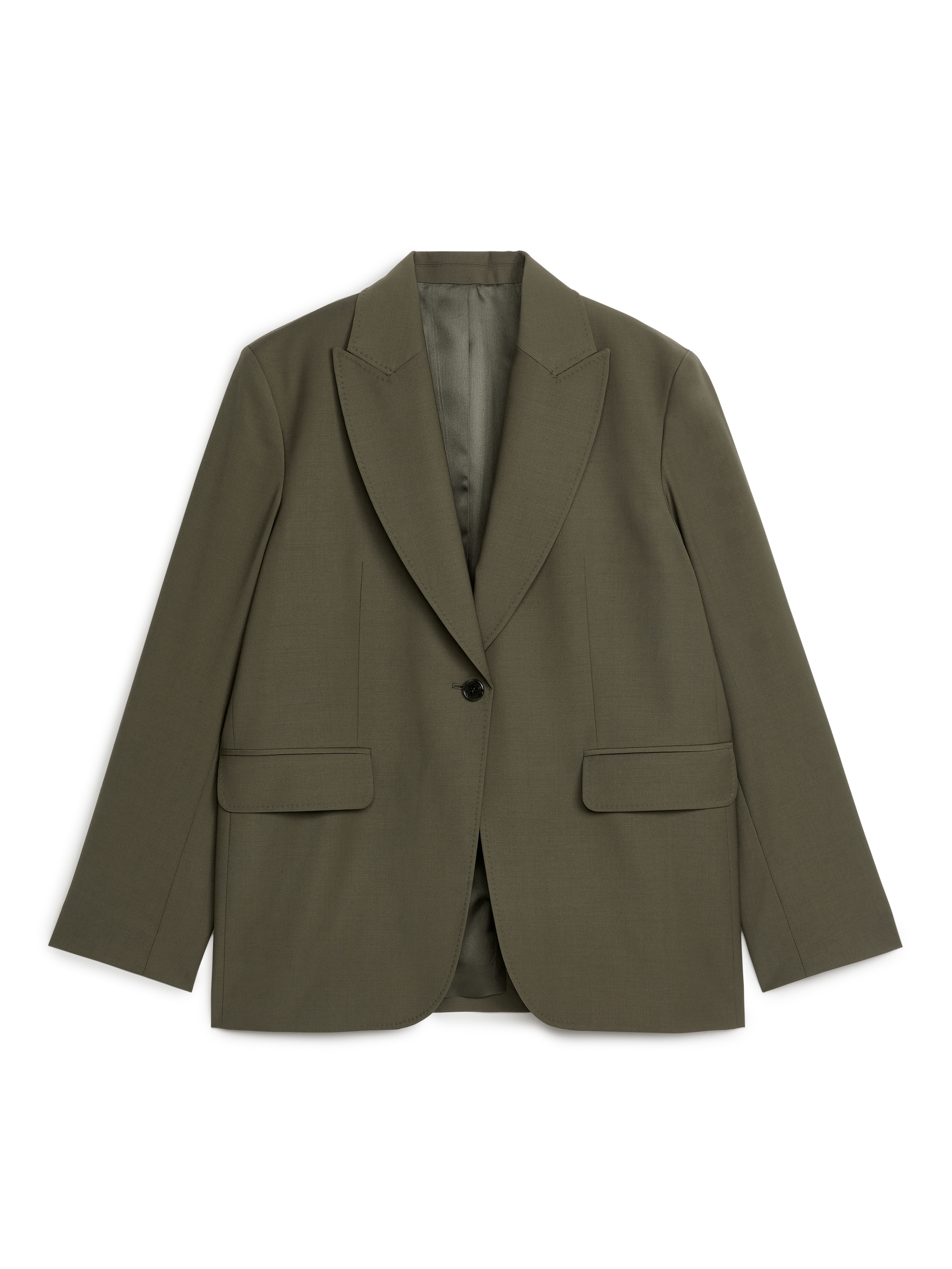 Relaxed Wool-Blend Blazer - Dark Khaki Green - Oversized - Women - StillMedia/DescriptiveStillLife - 2