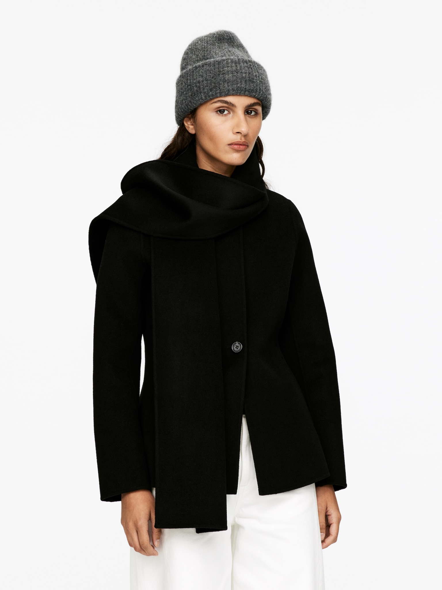 Beanie aus Alpaka- und Merinowolle - Dunkelgrau/Schwarz/Beige/Dunkelblau