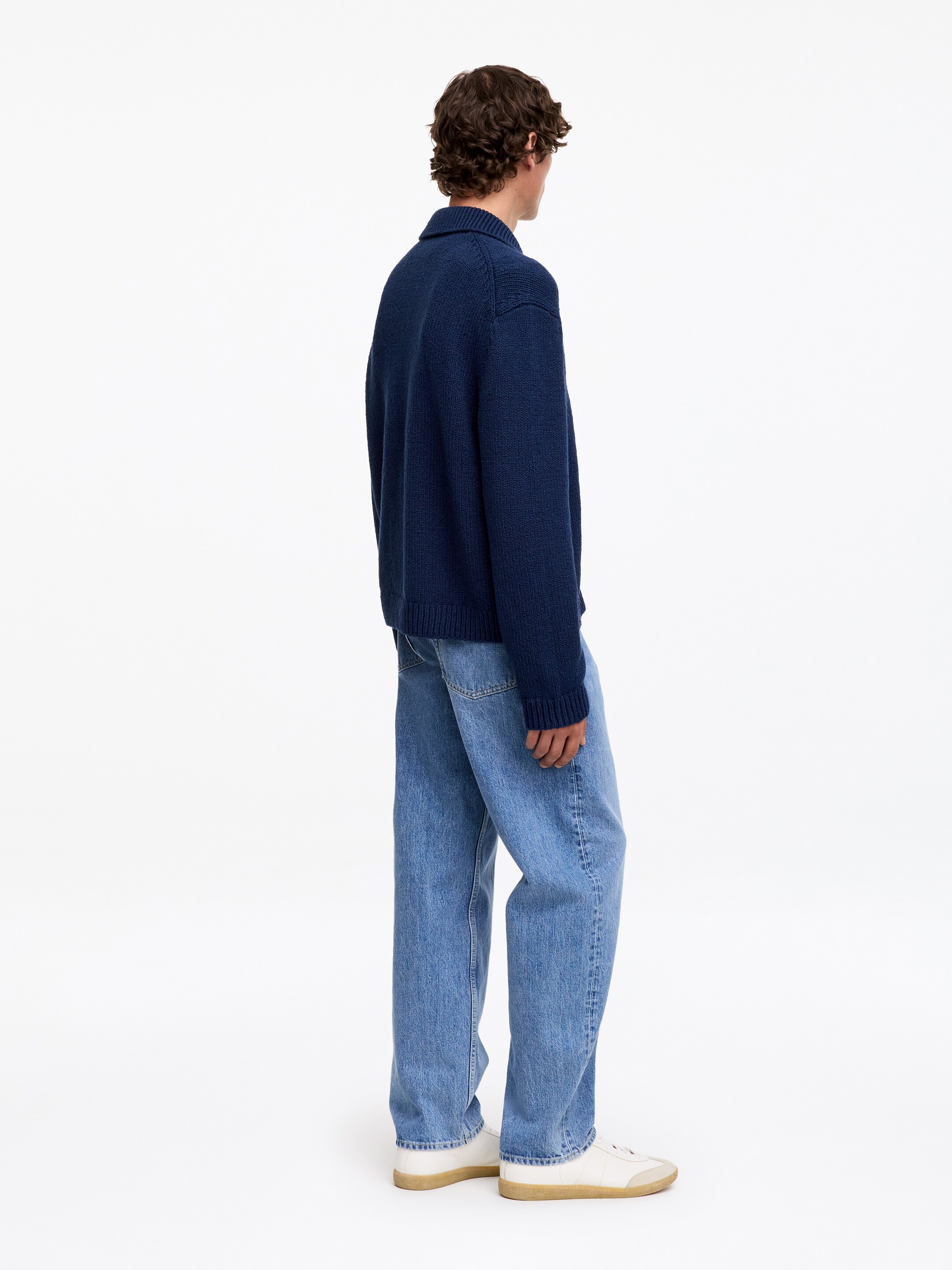 Cotton Blend Zip Cardigan - Dark Blue - Loose fit - Men - StillMedia/Lookbook - 3