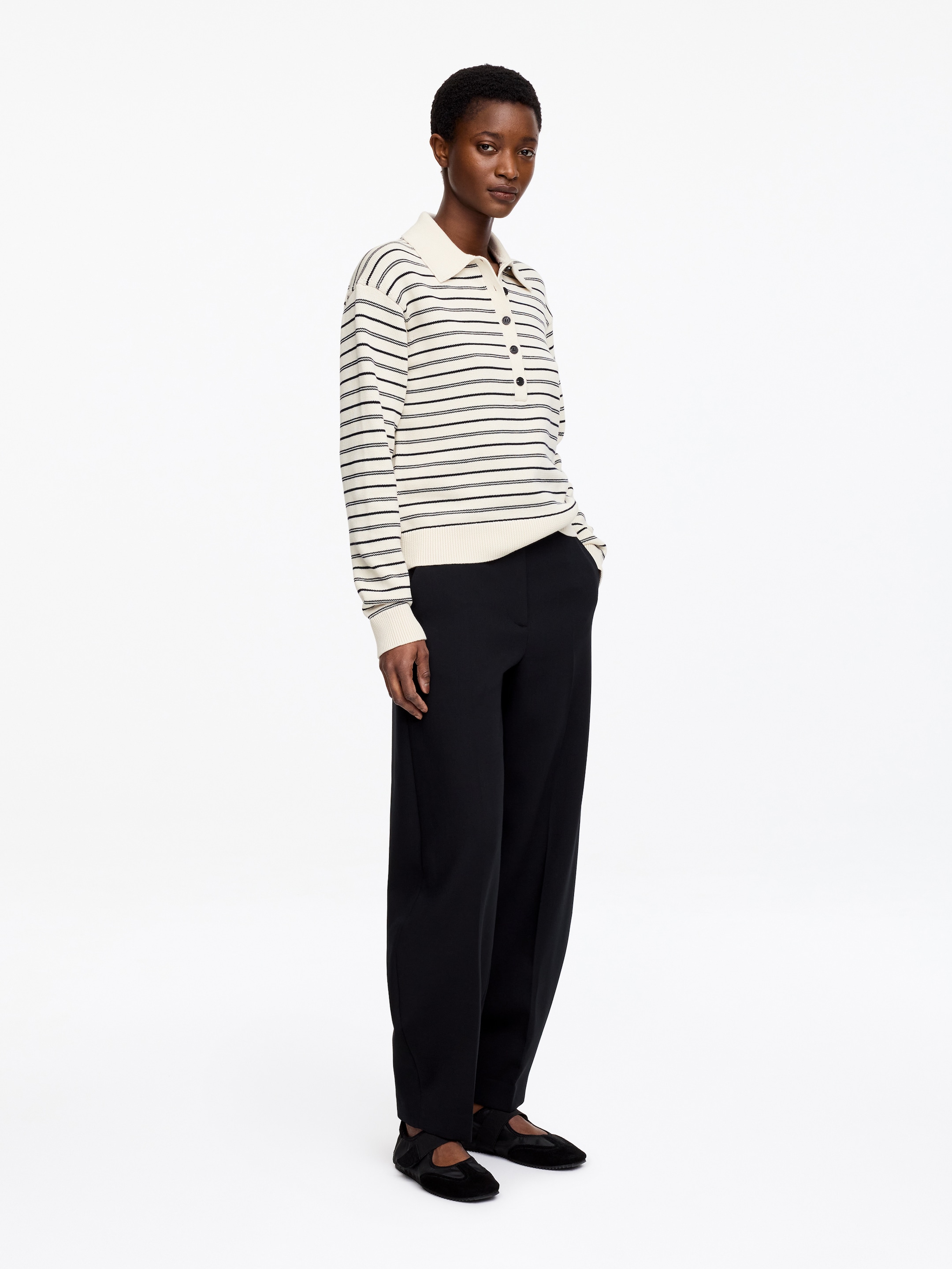 Knitted Polo Shirt - Beige/Striped - Regular fit - Women - StillMedia/Lookbook - 5