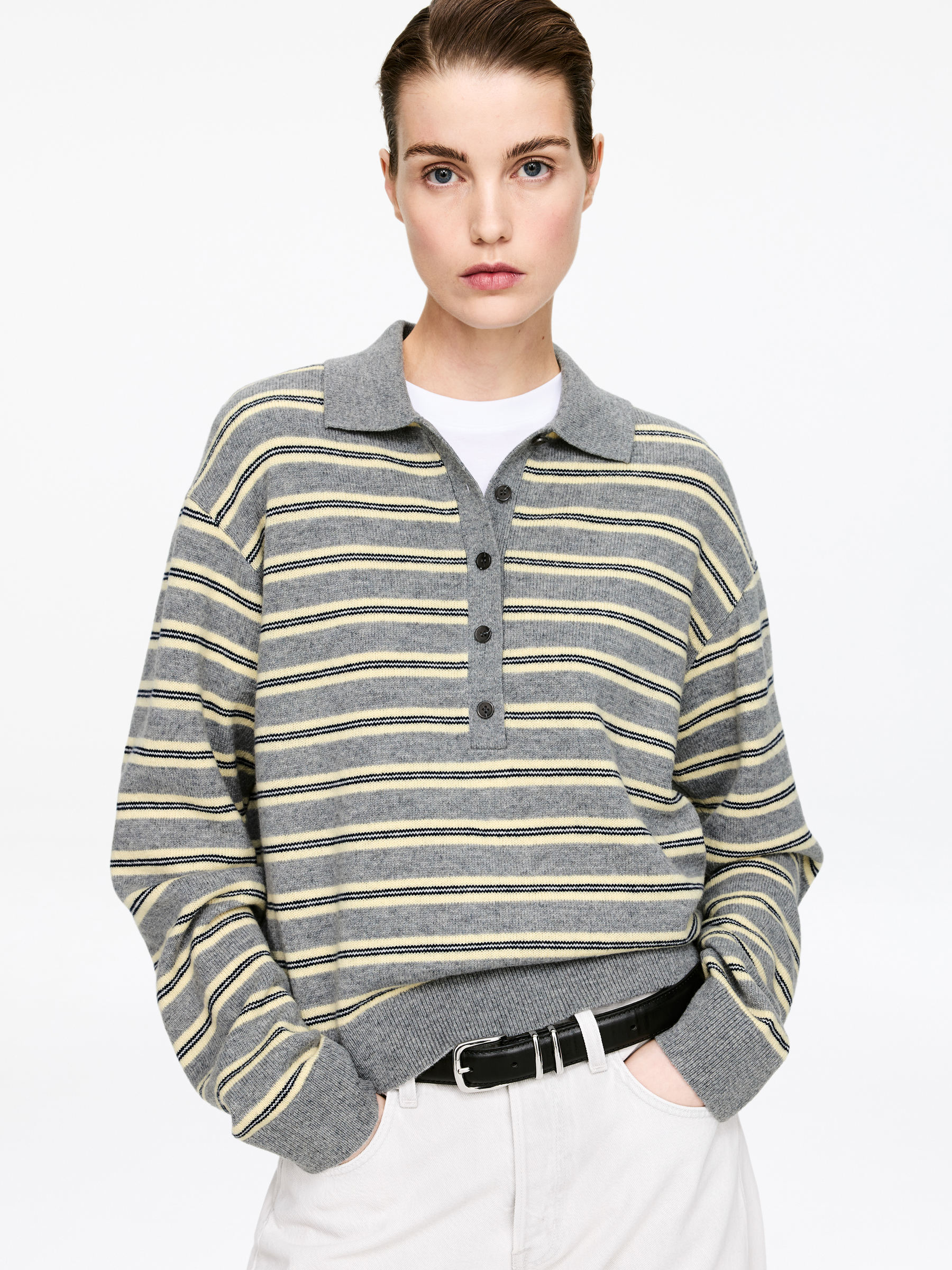 Polopullover aus Wolle - Grau/Gelb/Schwarz - Regular Fit - Women - StillMedia/Lookbook - 4