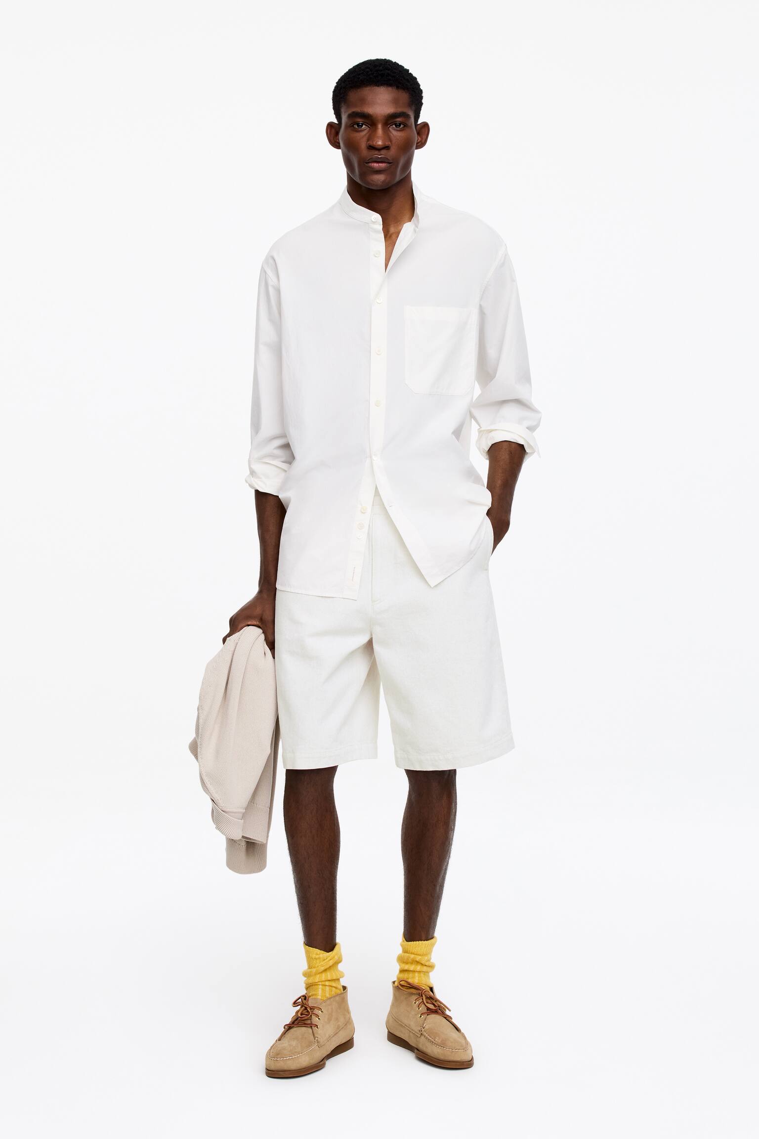 Lockere Shorts aus Baumwolle und Leinen - Cremeweiß - 1