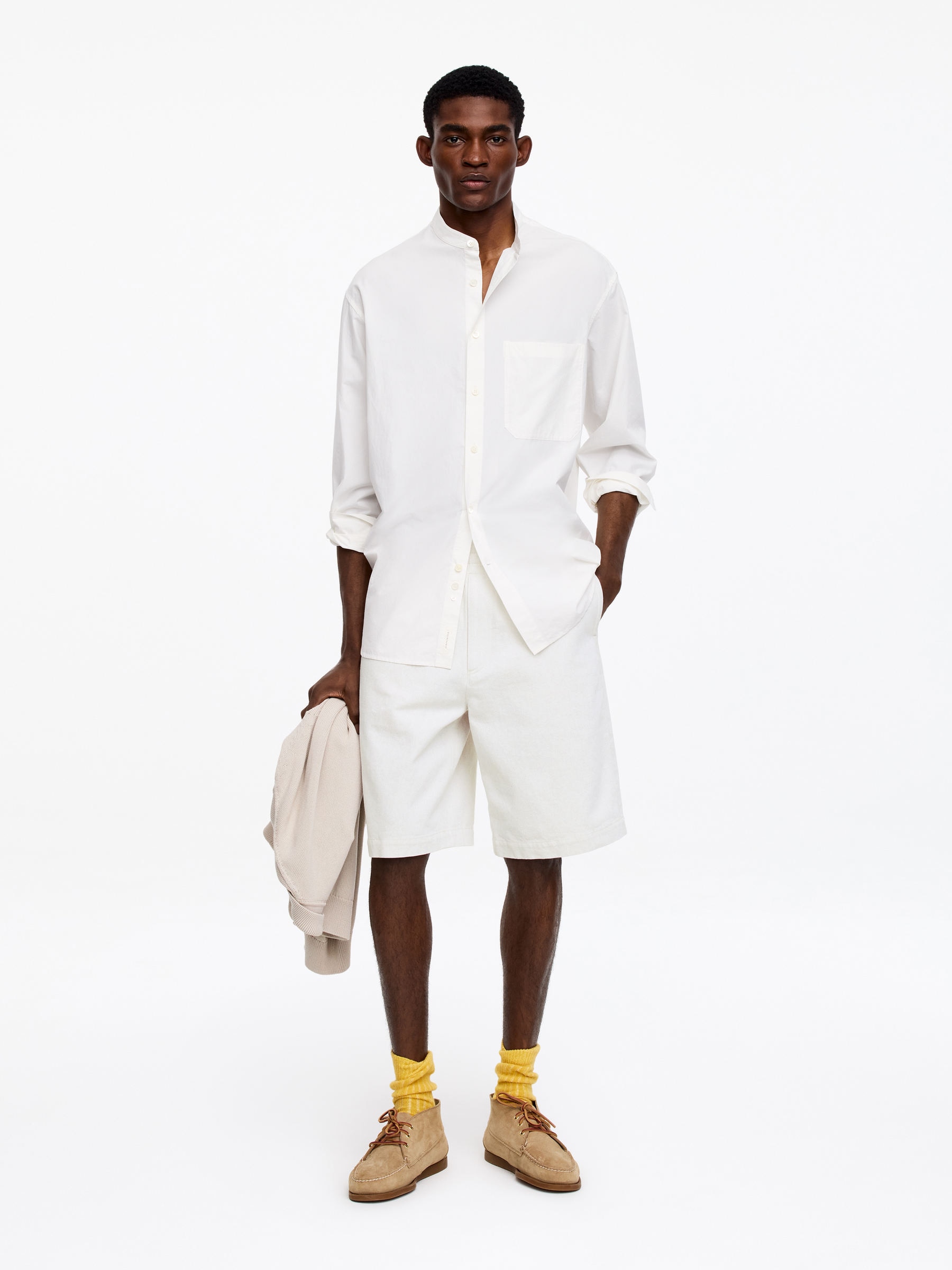 Lockere Shorts aus Baumwolle und Leinen-#DFD7CA-18634