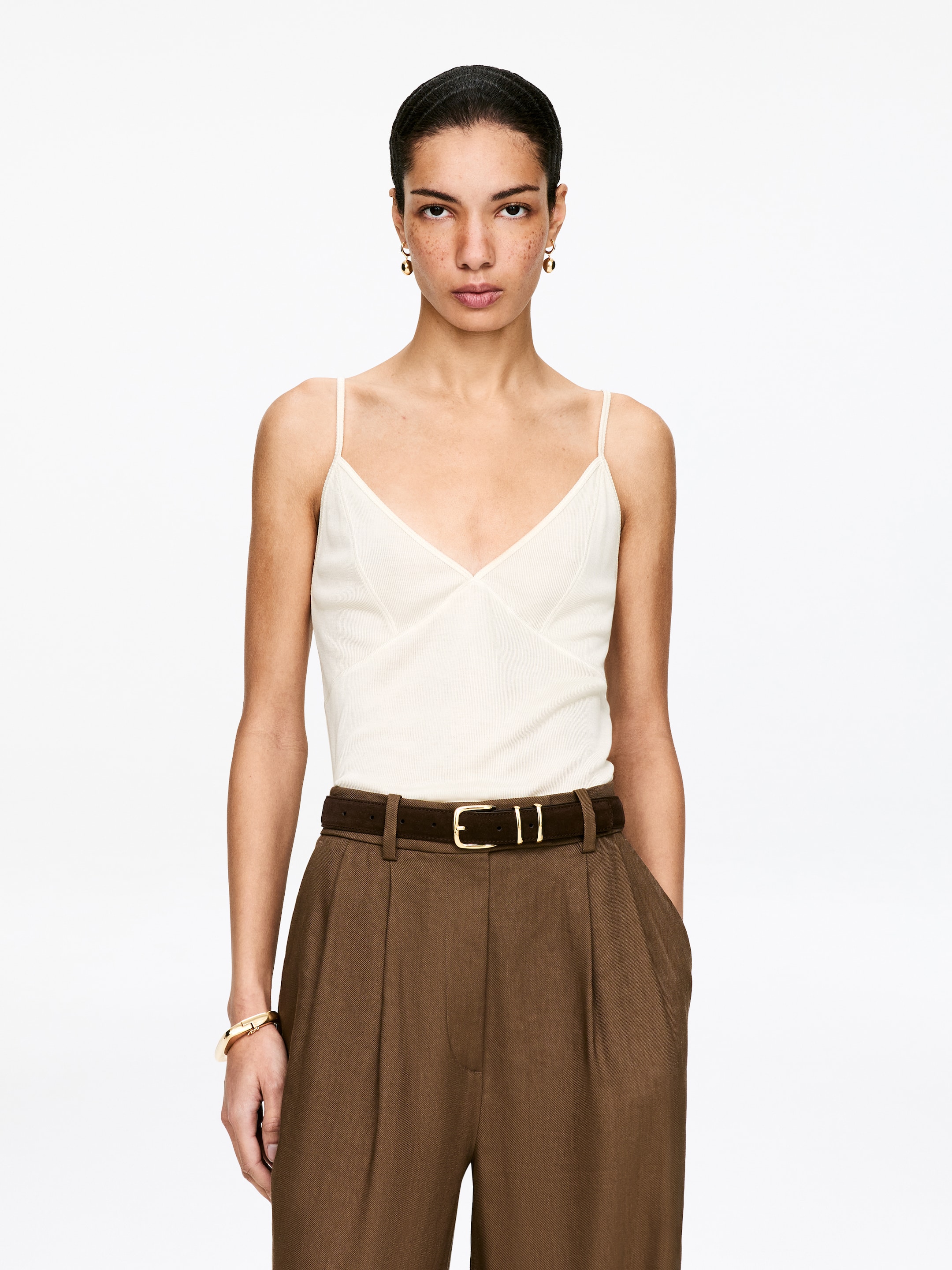 Haut à bretelles en soie côtelée - Blanc cassé - Regular fit - Femme - StillMedia/Lookbook - 4