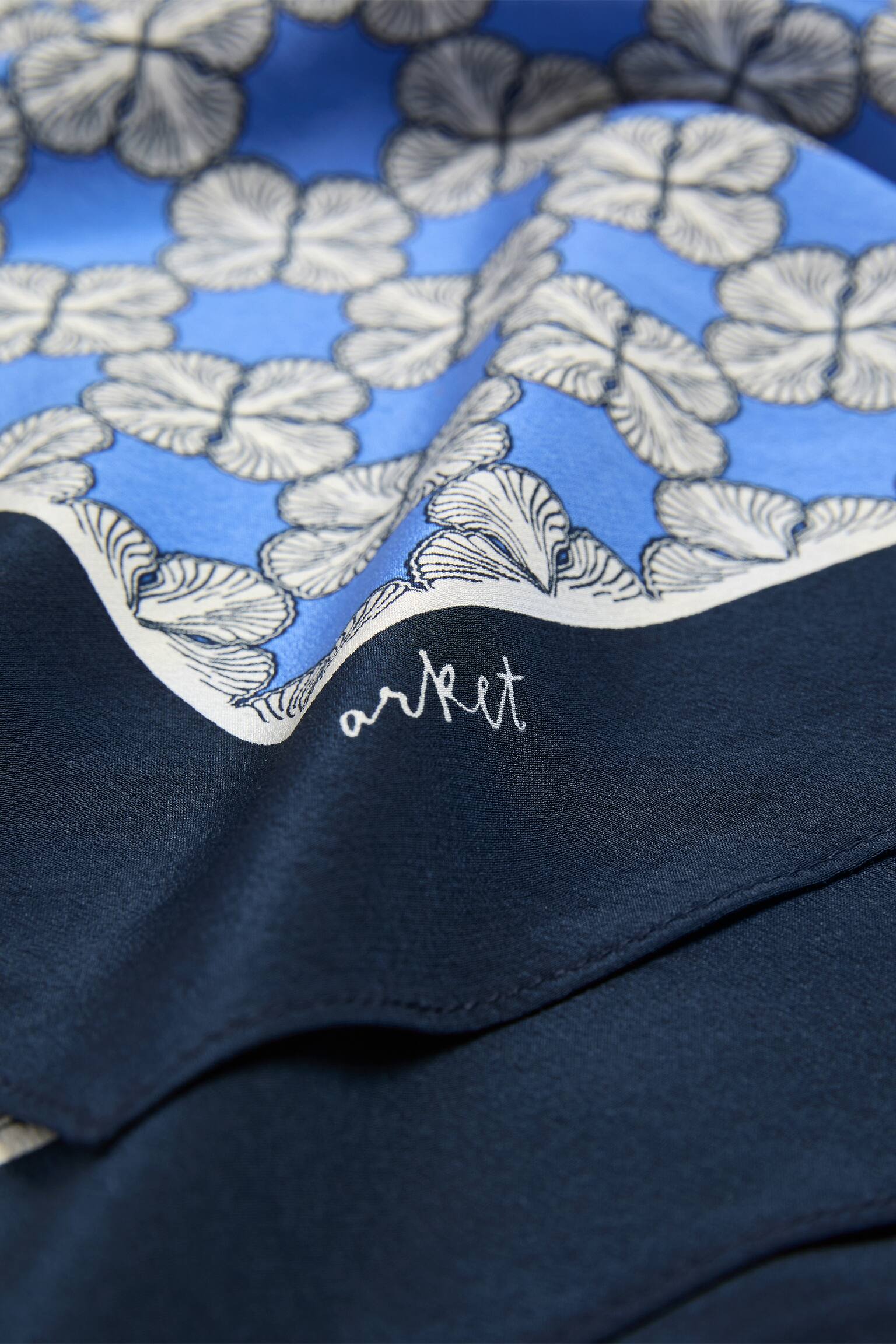 Bedrucktes Seidentuch-Blau/Muscheln - 5