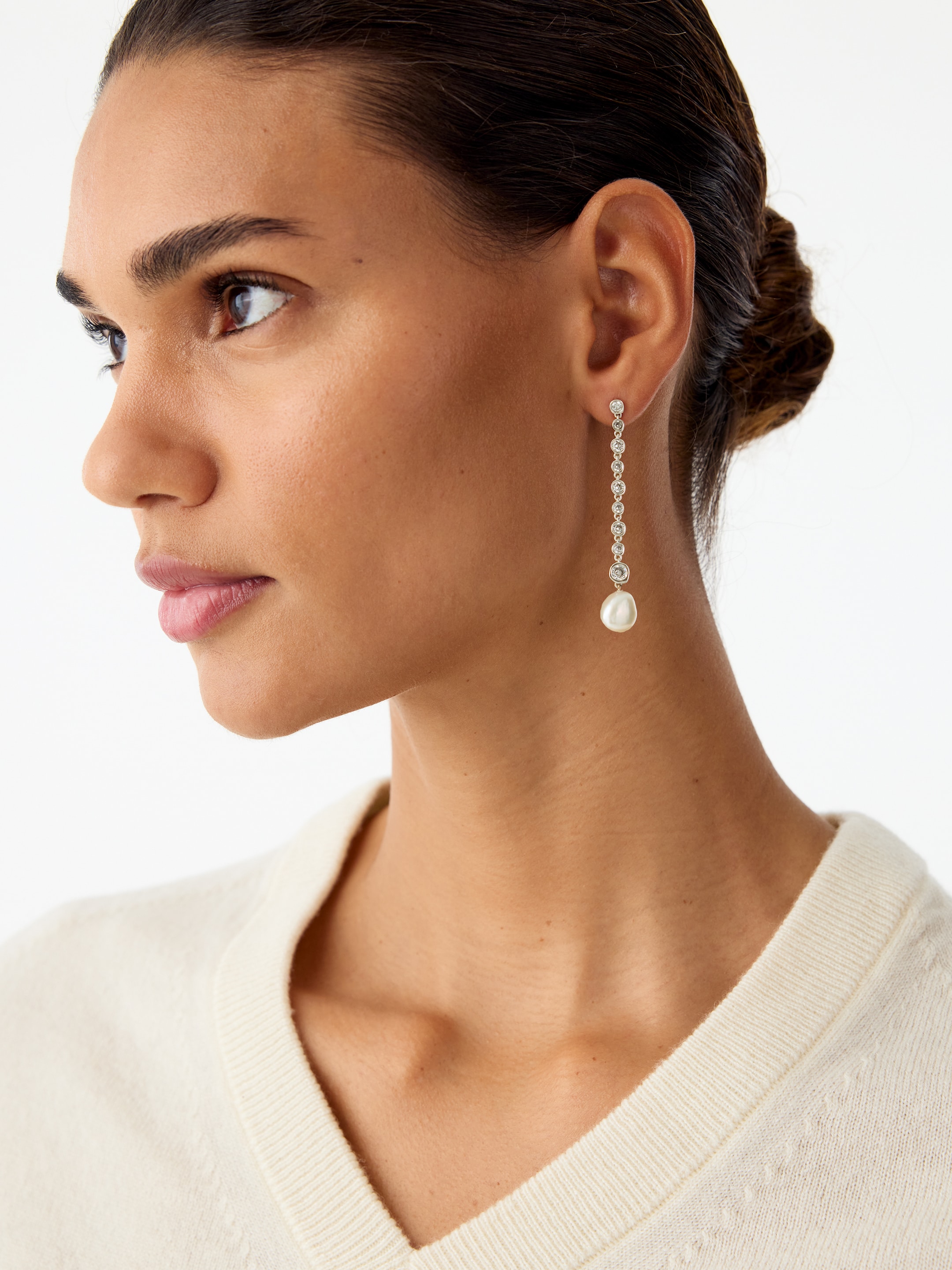 Rhinestone Drop Earrings-Silver-coloured-21442