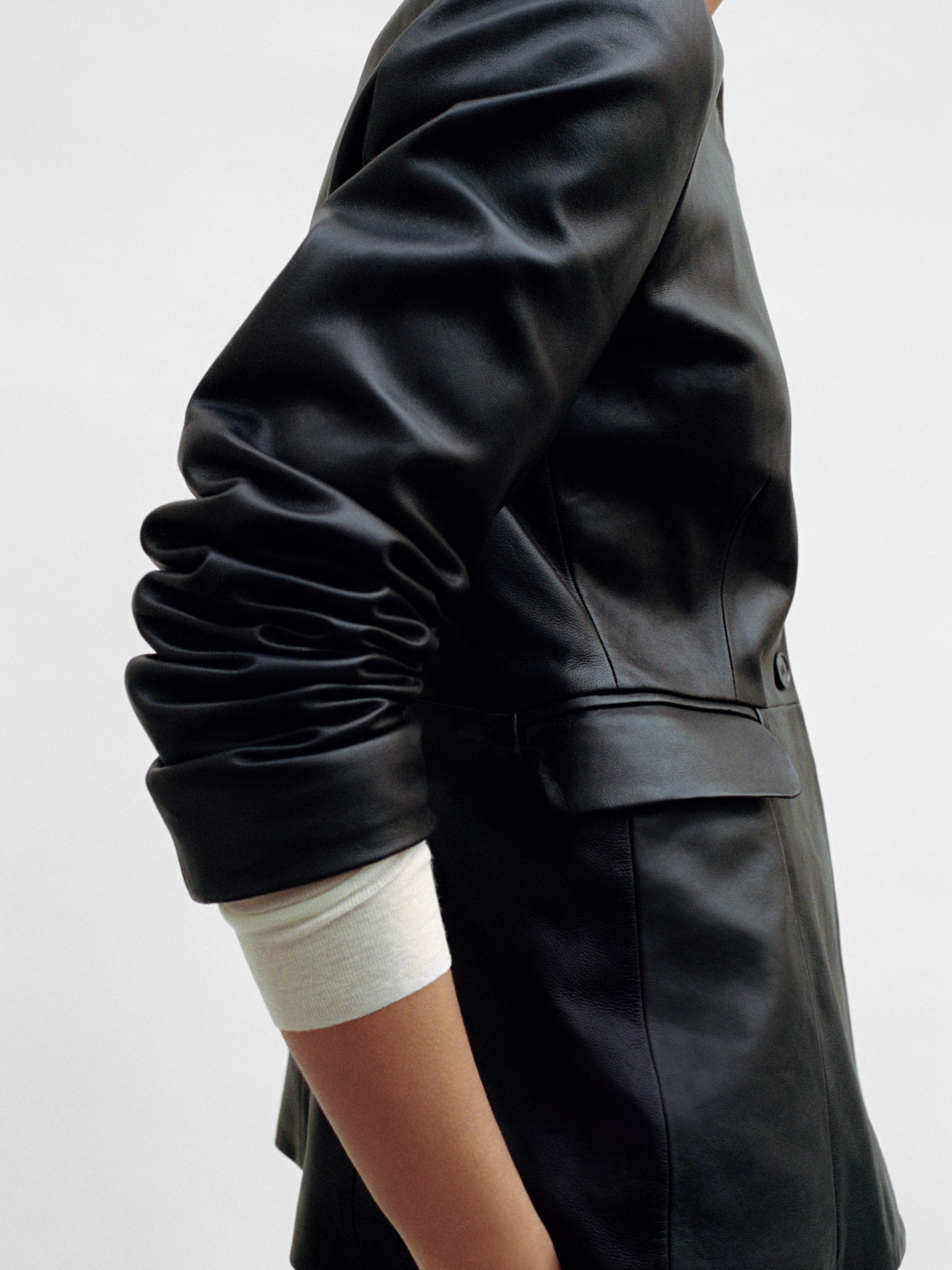 Collarless Leather Blazer - Black - Slim fit - Women - StillMedia/Environmental - 1