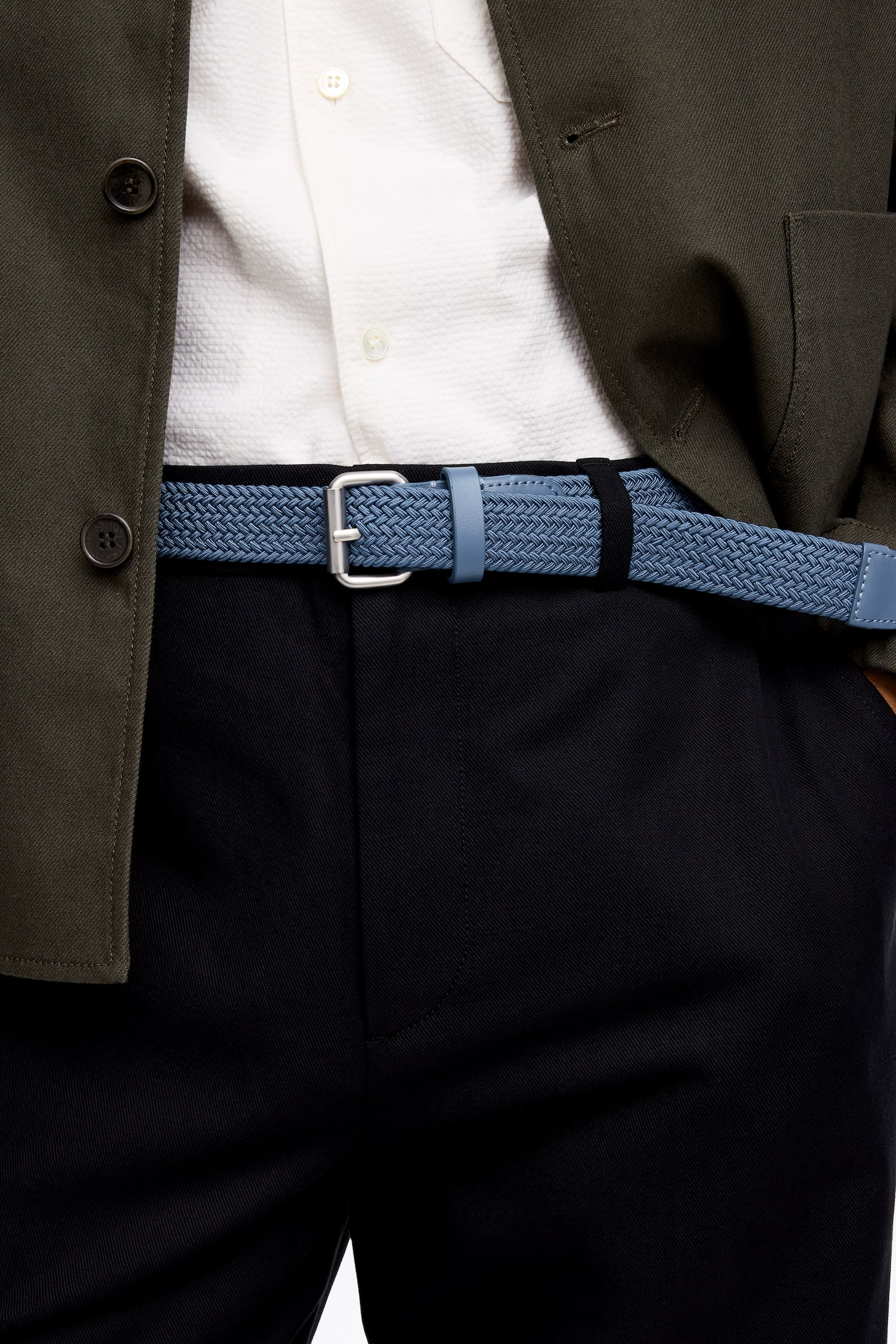 Ceinture en cuir tressée - Bleu - 1