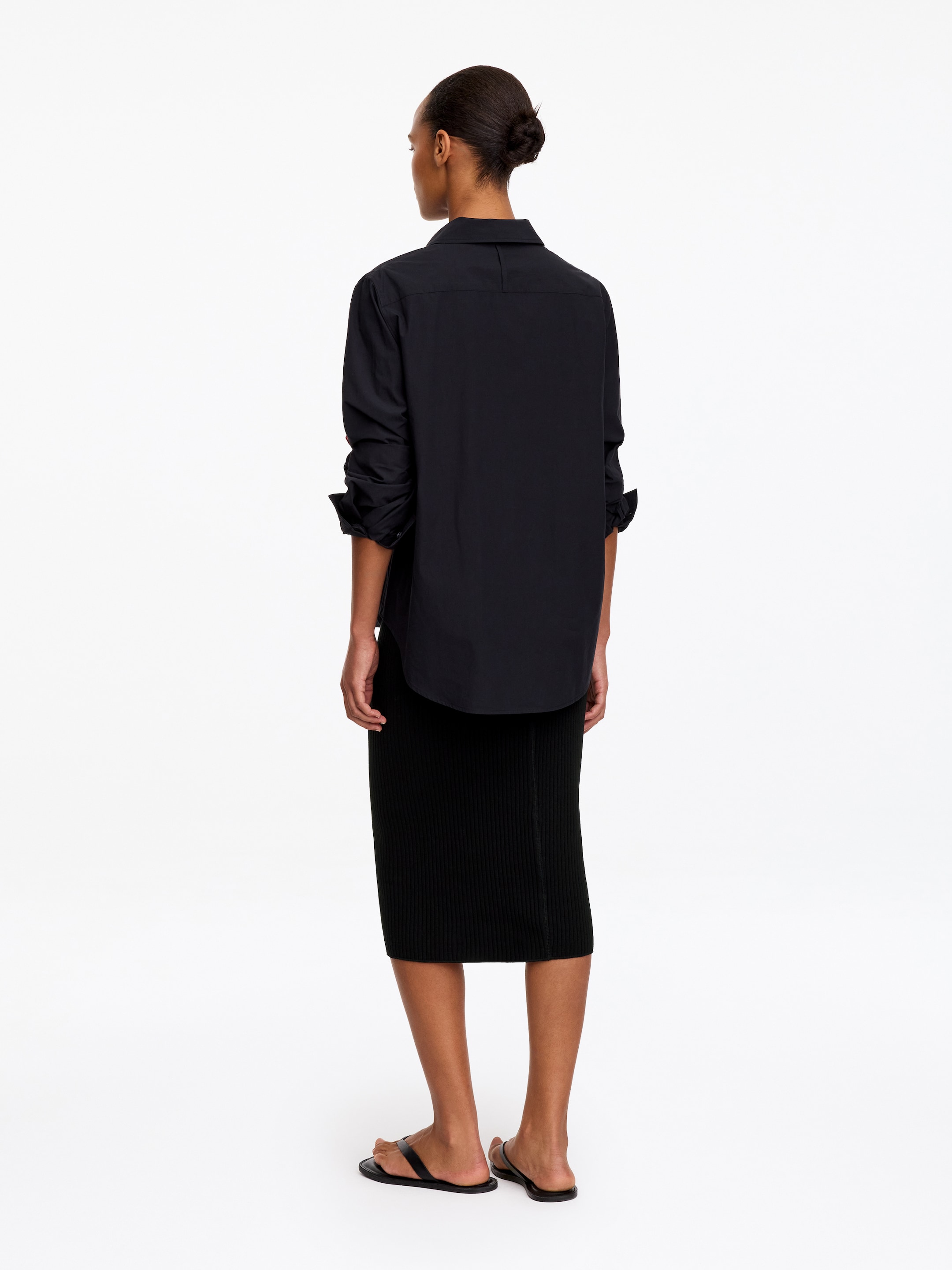 Falda midi canalé-Black-20853