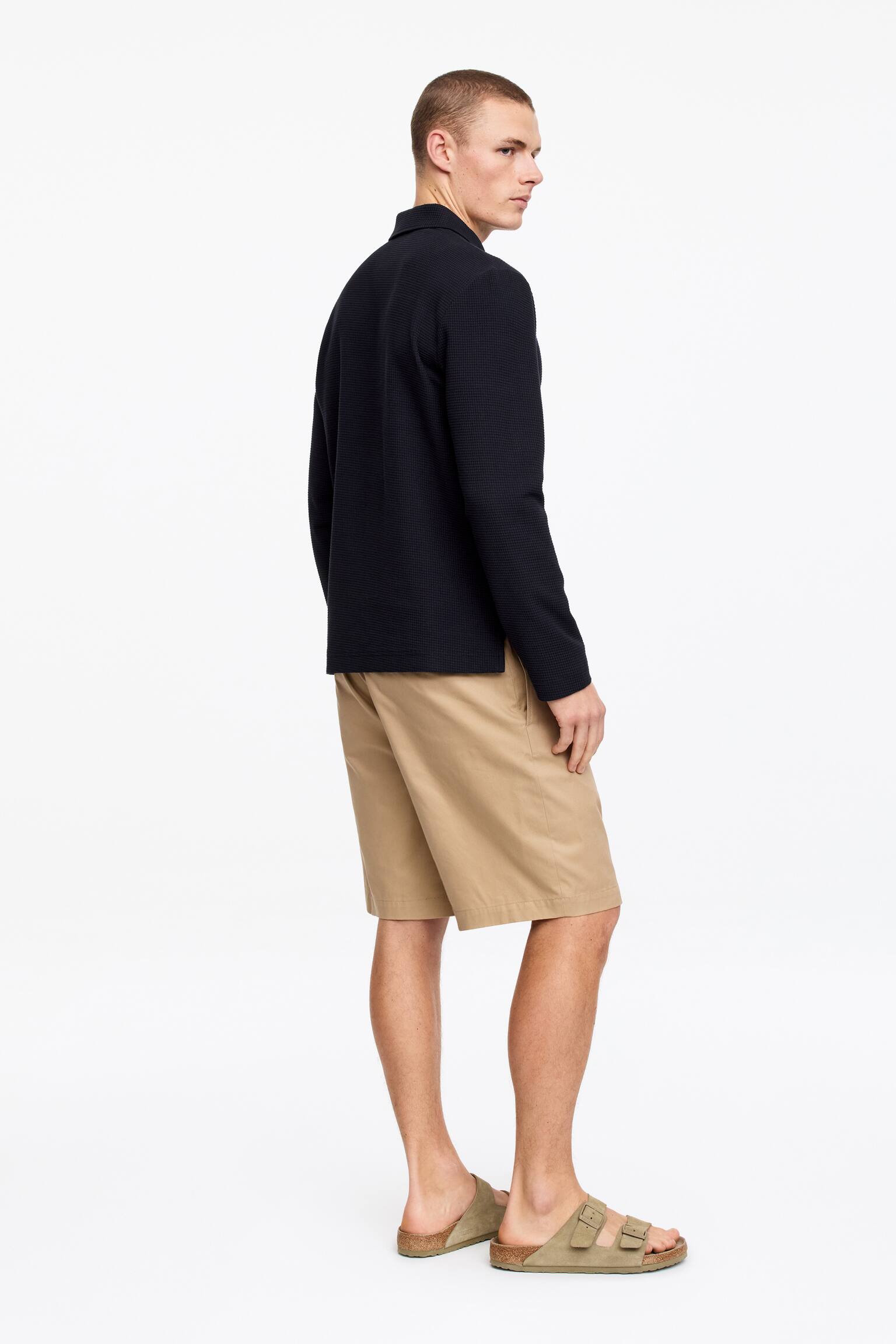 Поло риза с вафлена плетка - Тъмносиньо/Мол - 5