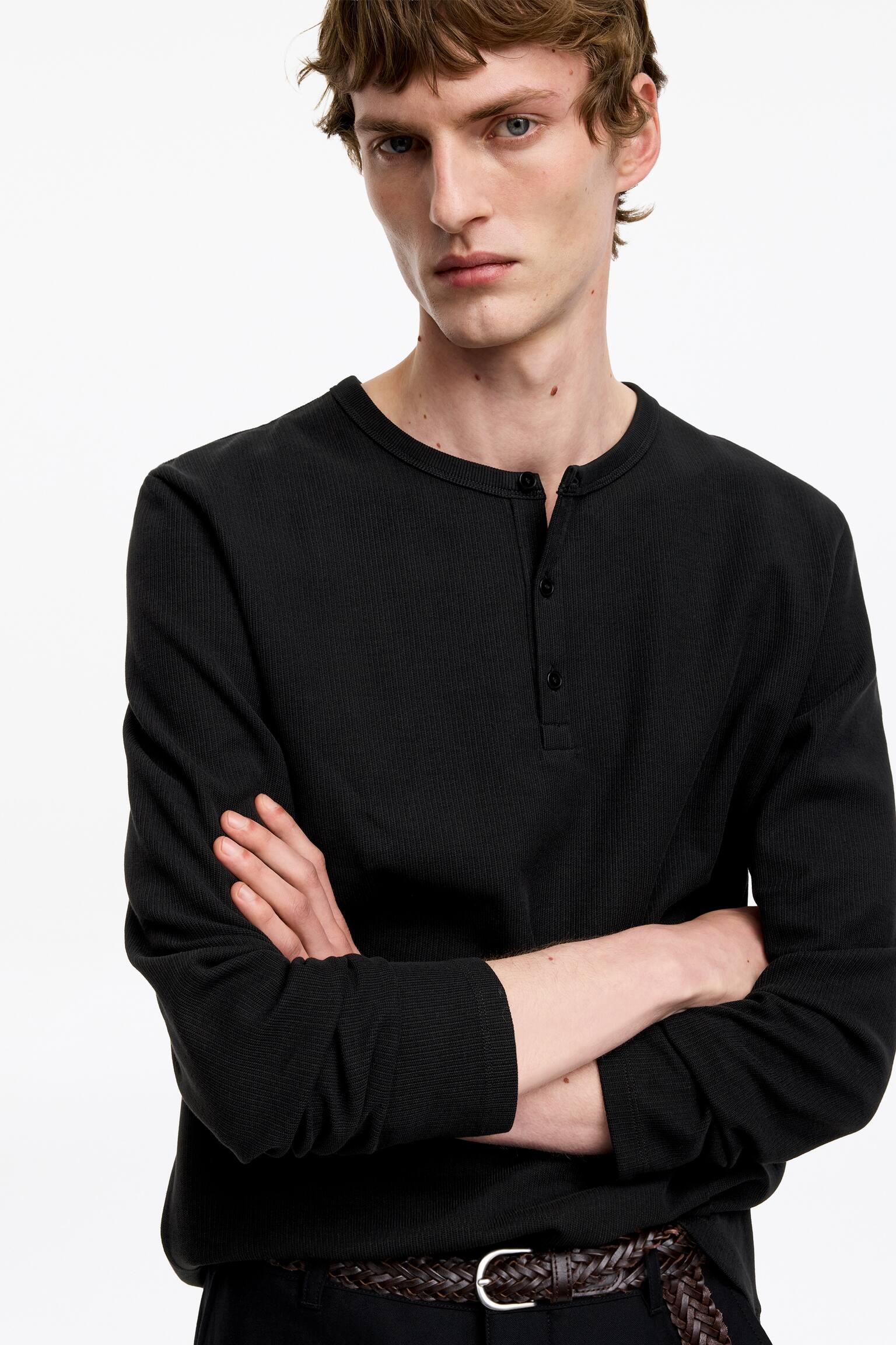 Fitted Henley Shirt - Black/Khaki Green - 5