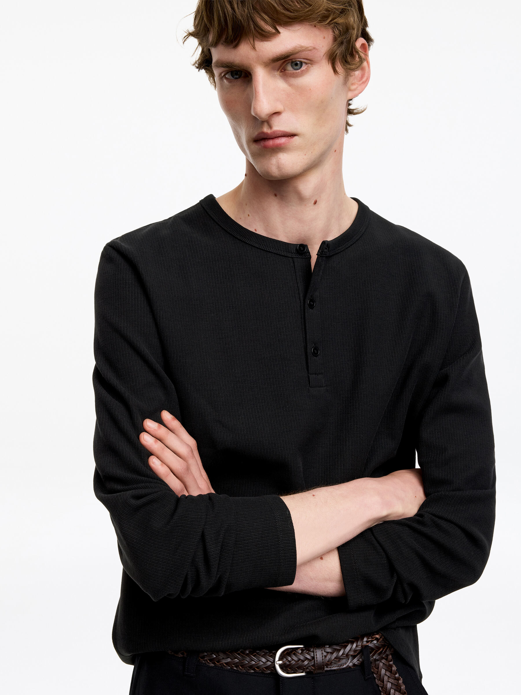Fitted Henley Shirt - Black - Regular fit - Men - StillMedia/Lookbook - 5