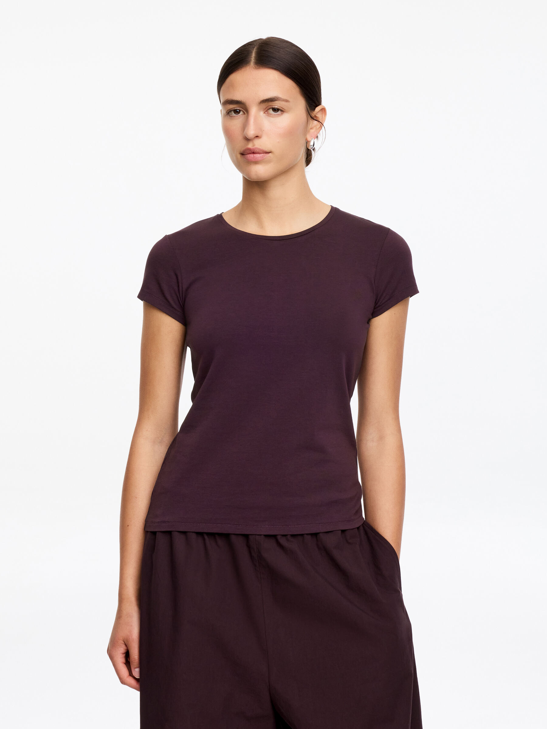 Slim Cap-Sleeve T-Shirt-#402A32-19475