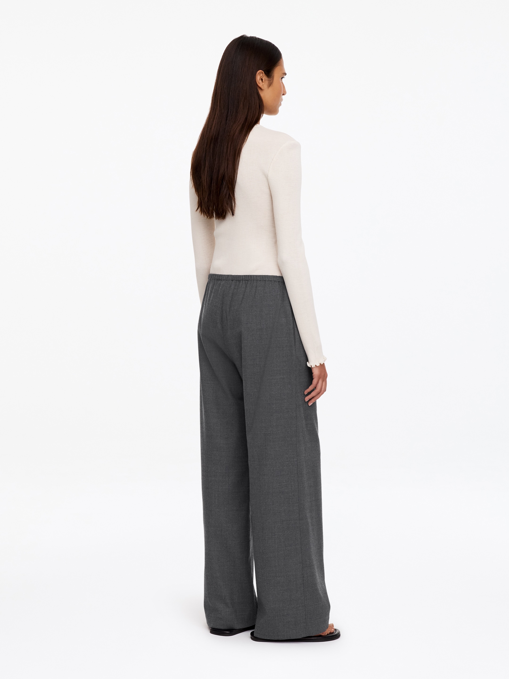 Wool-blend Flannel Trousers - Dark grey melange - Regular fit - women - StillMedia/Lookbook - 4