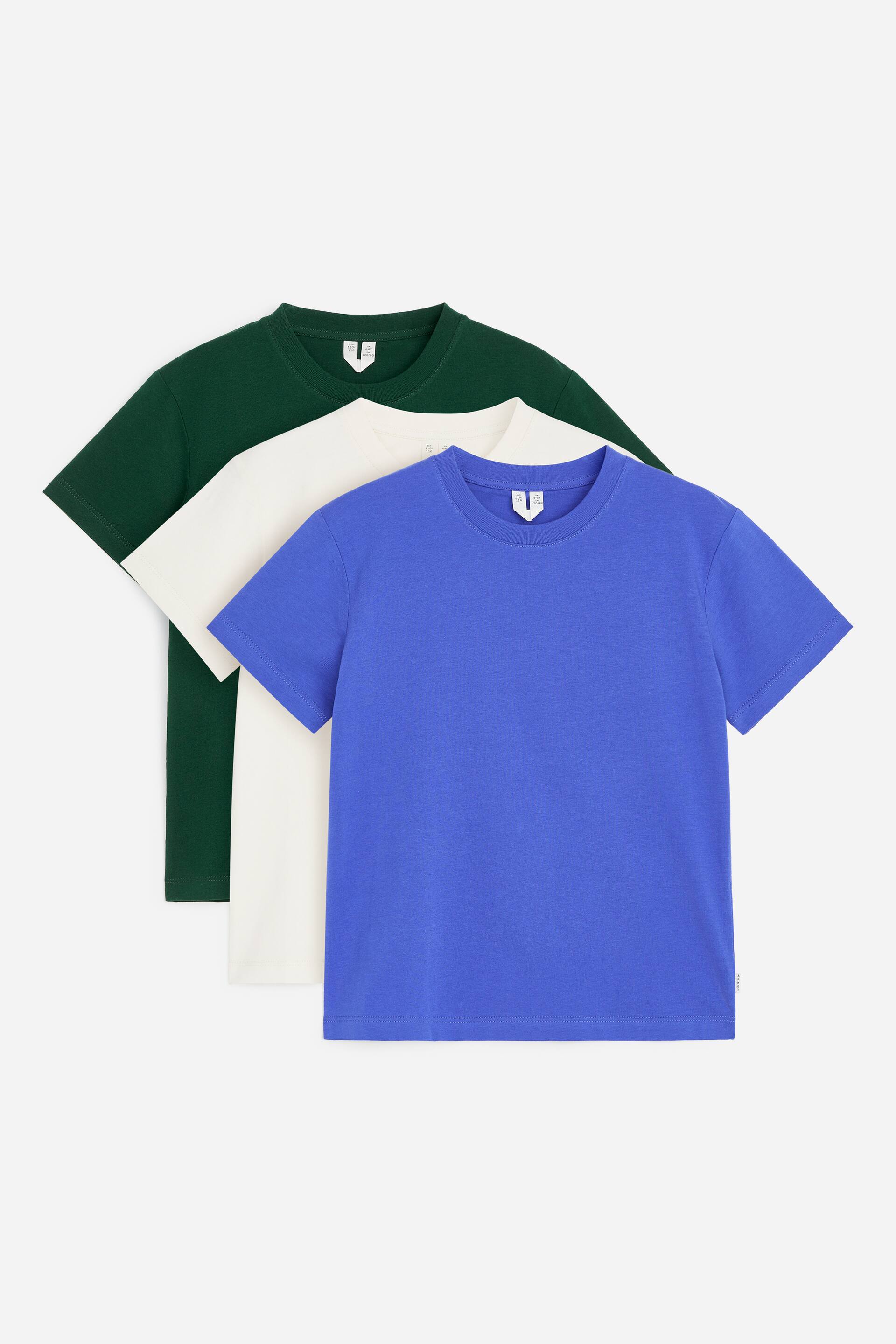 Se større billede: T-shirt med crewneck, sæt af 3 - Blå/råhvid/kakigrøn - BØRN | H&M DK 1