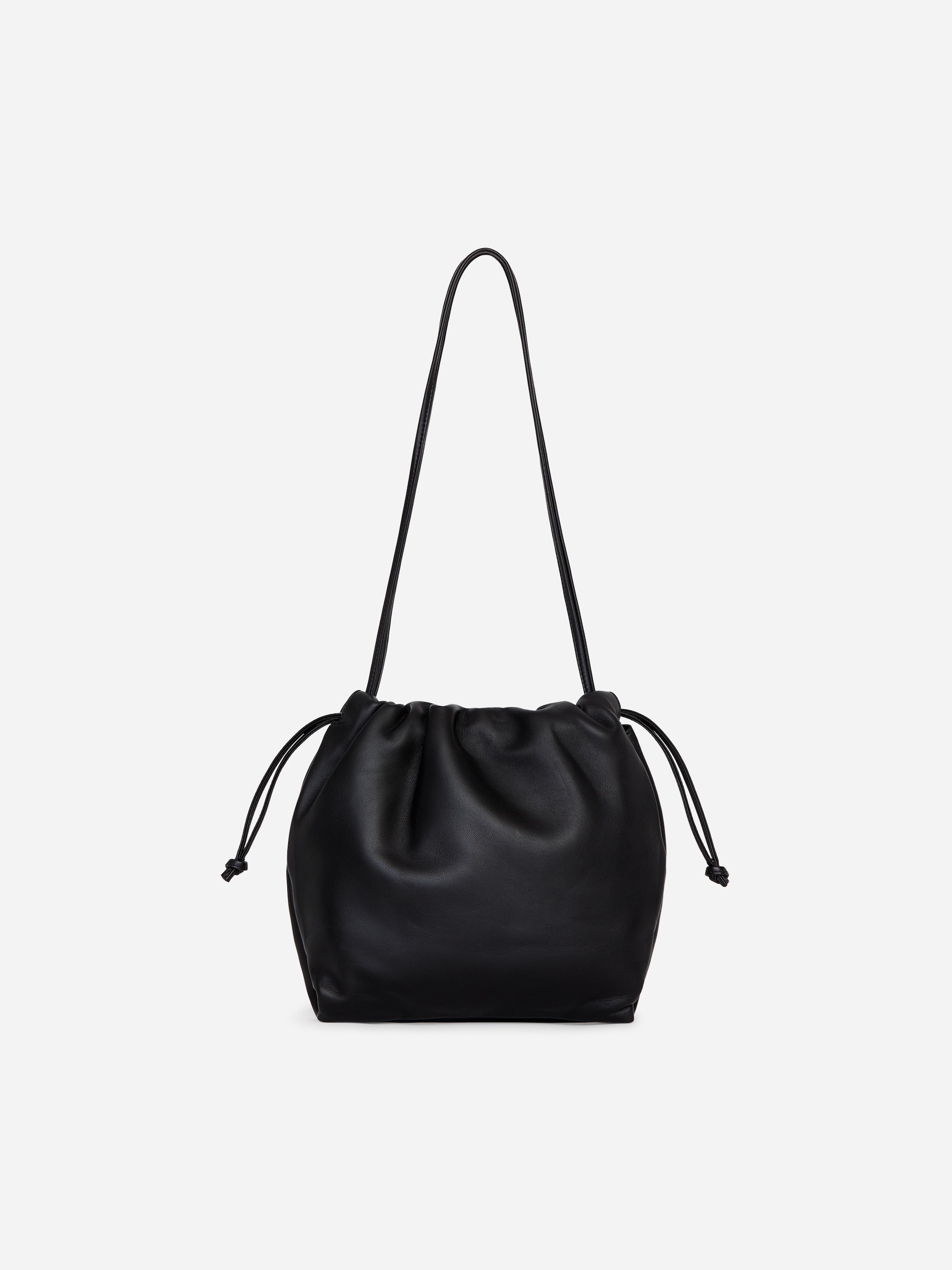 Small gathered leather bag-Black-20947