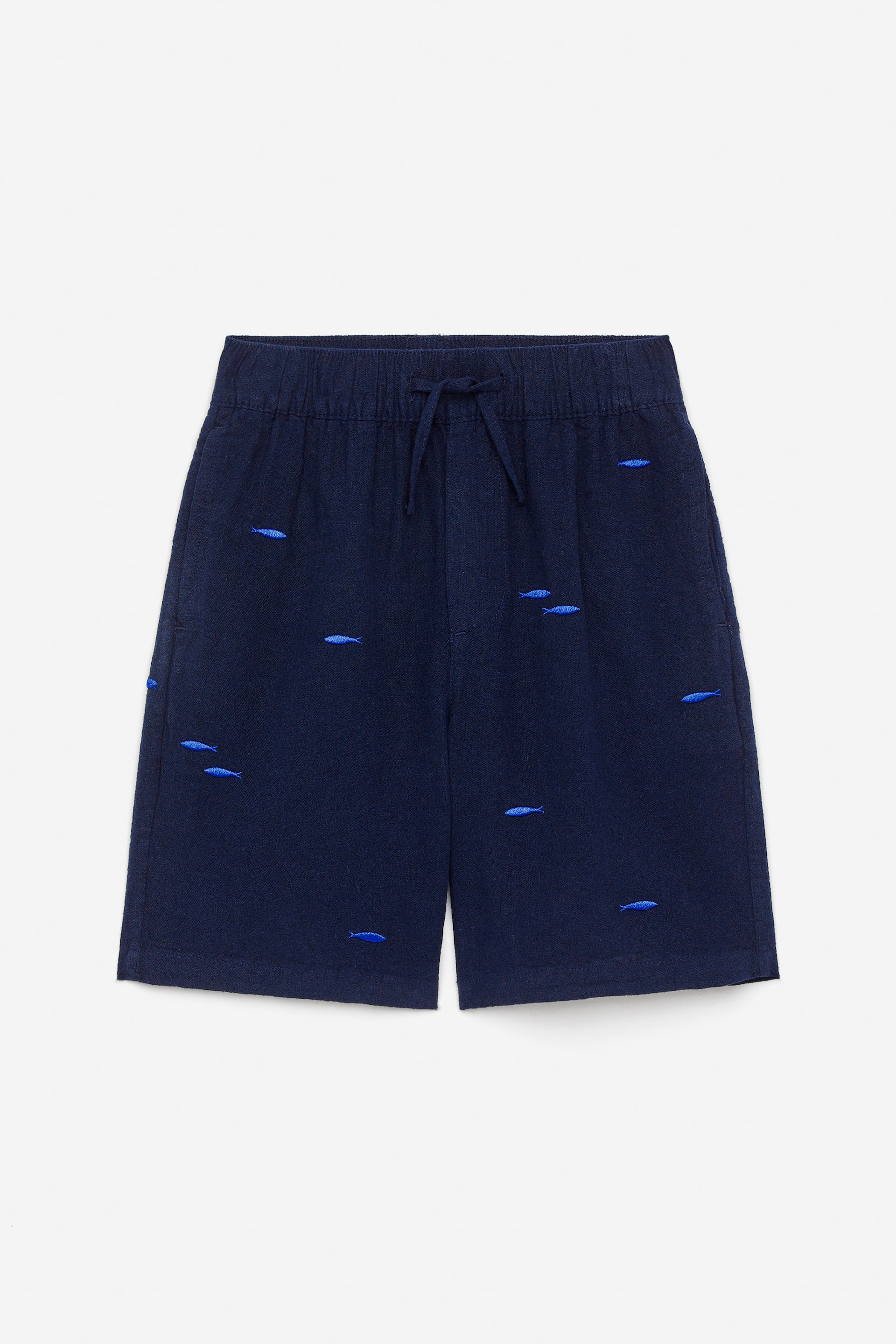Agrandir l'image: Short en coton brodé - Bleu foncé/Poissons - ENFANT | H&M FR 1