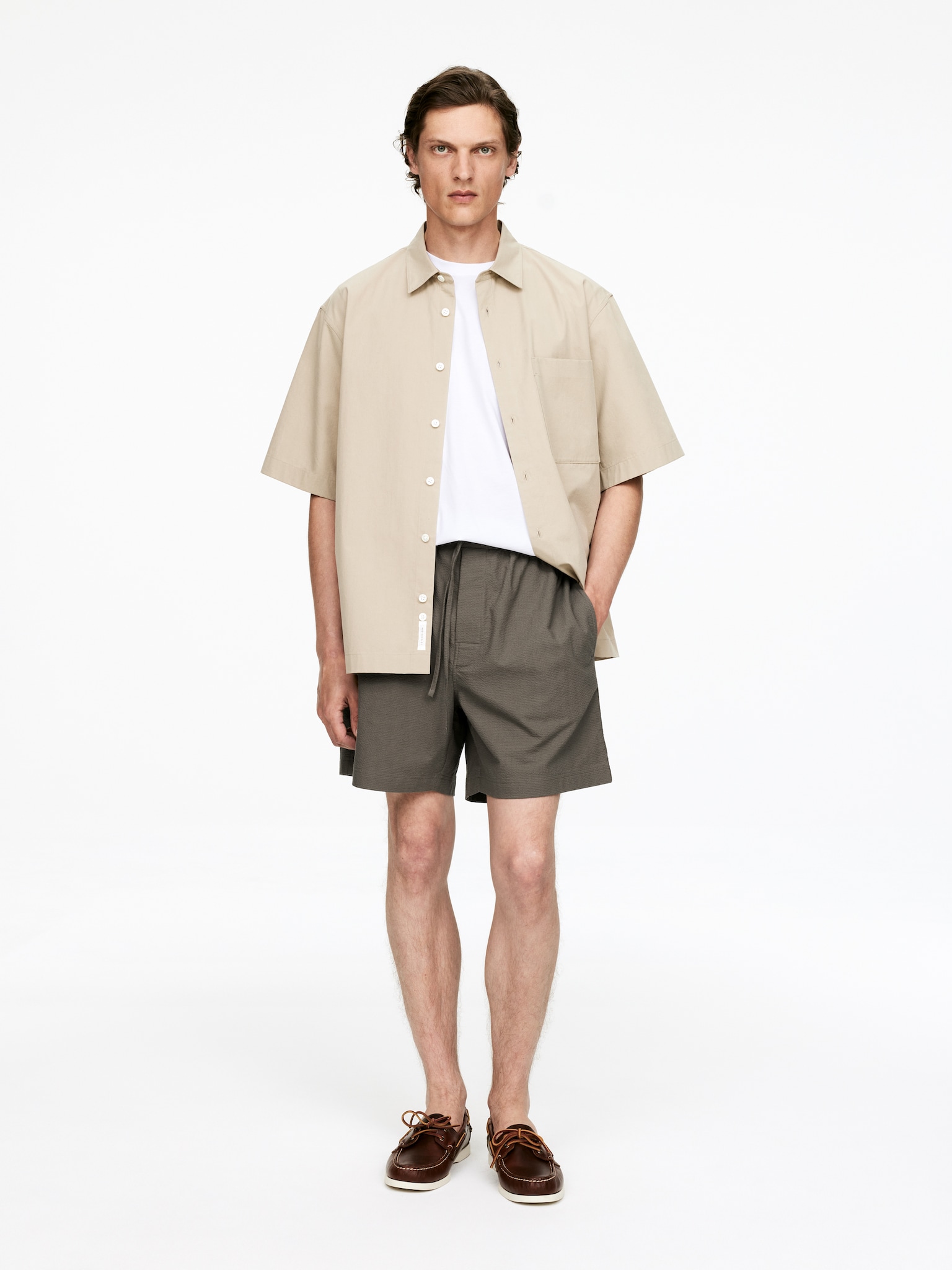 Seersucker short - Taupe/Zwart