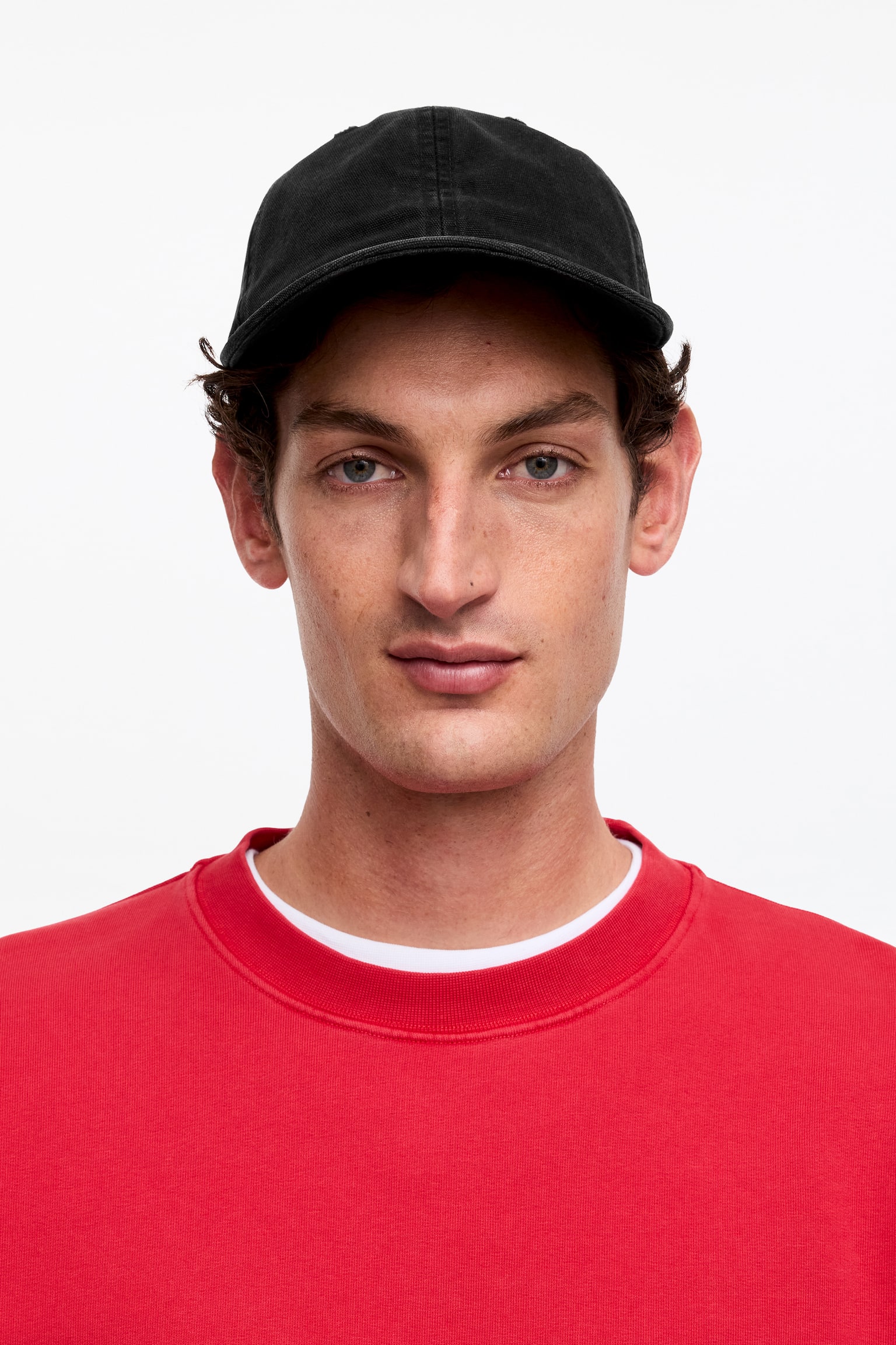 Casquette en toile de coton lavée - Noir/Rouge - 4