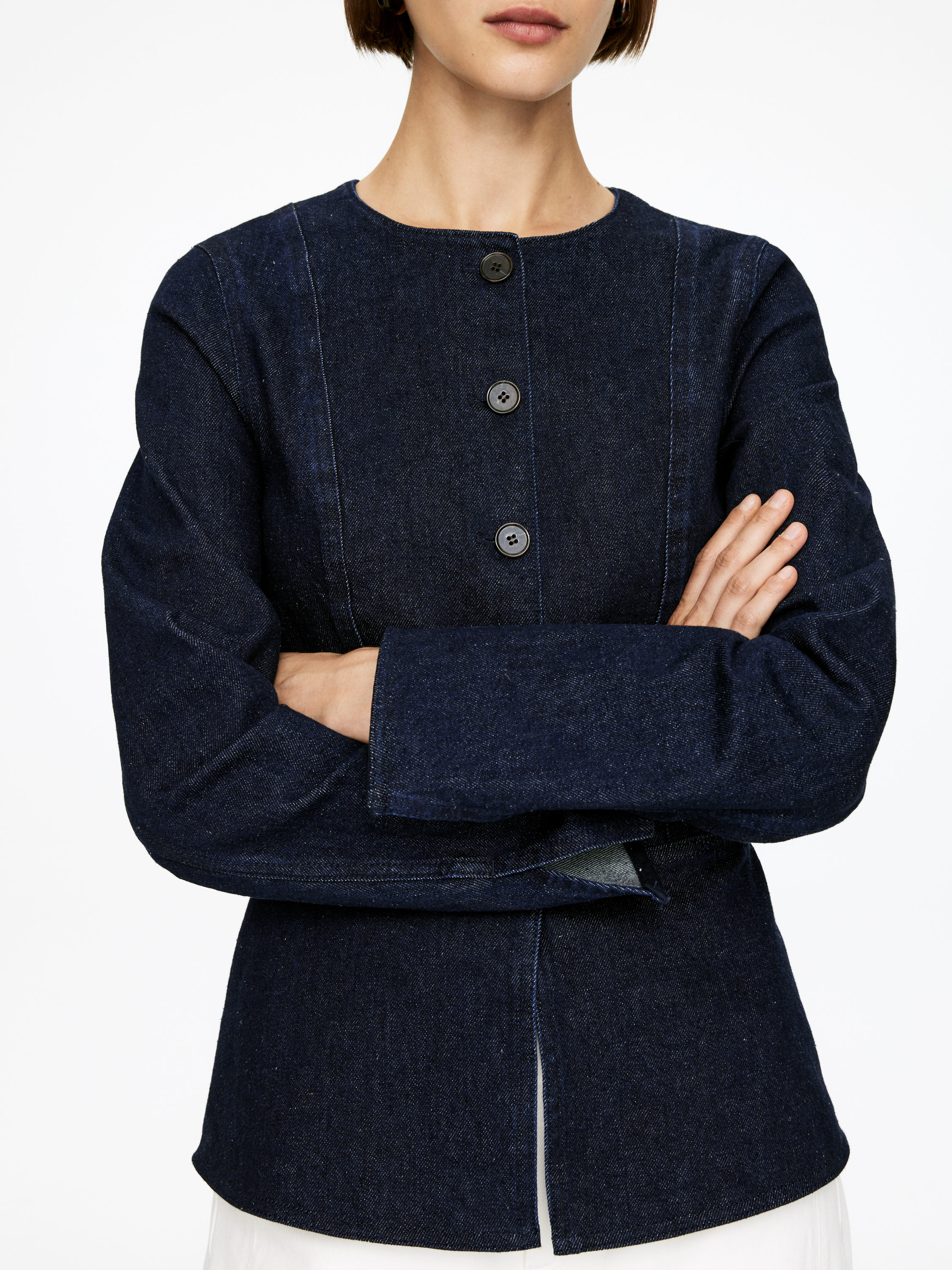 Peplum Denim Top - Dark Blue - Slim fit - Women - StillMedia/Lookbook - 4