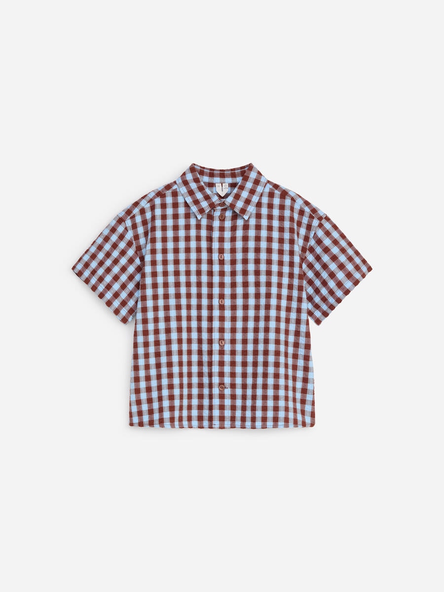 ARKET Boys  Short-Sleeve Seersucker Shirt Blue,  size 104