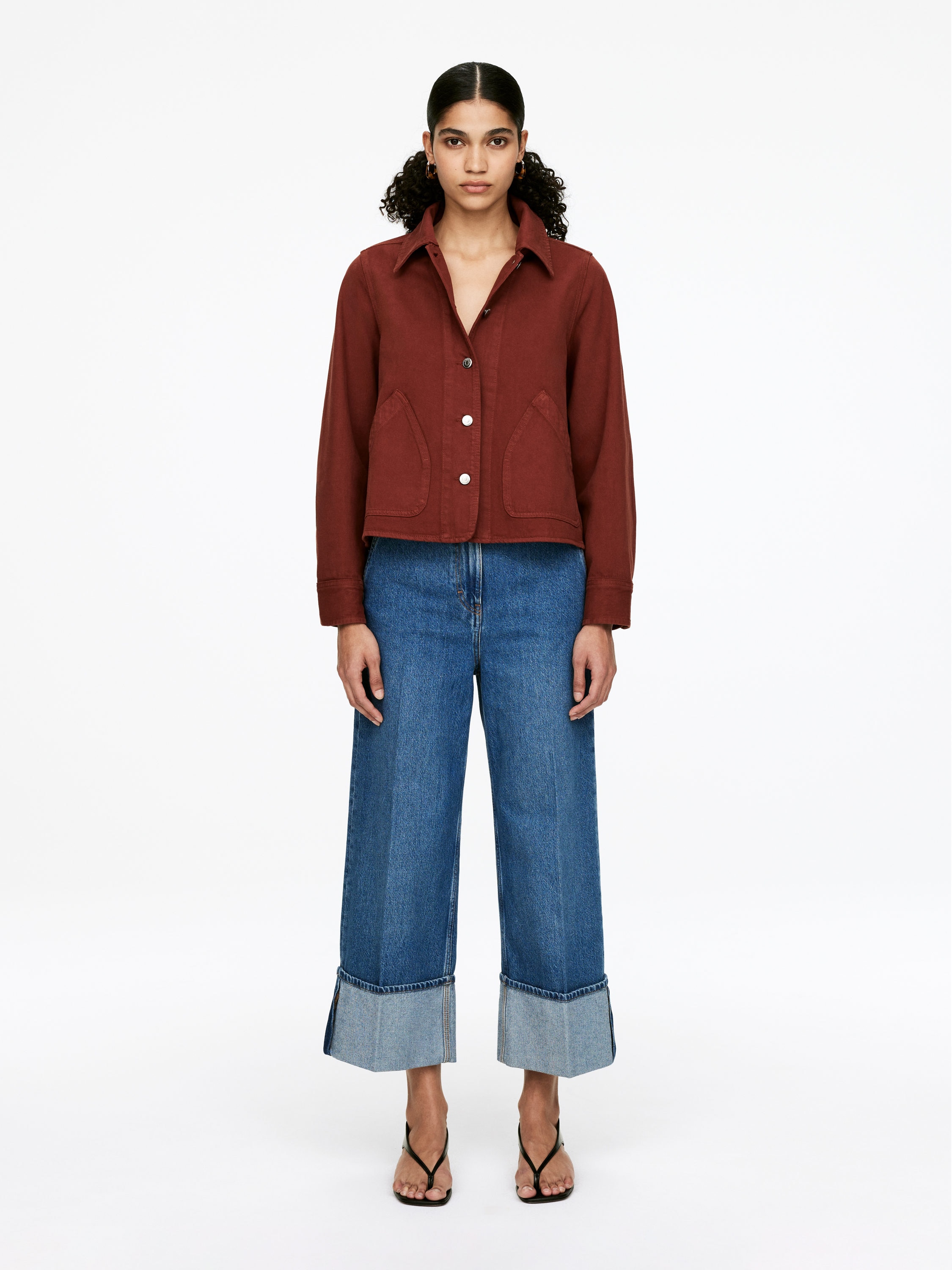 Garment-Dyed Denim Overshirt-#9D3D2D-16024
