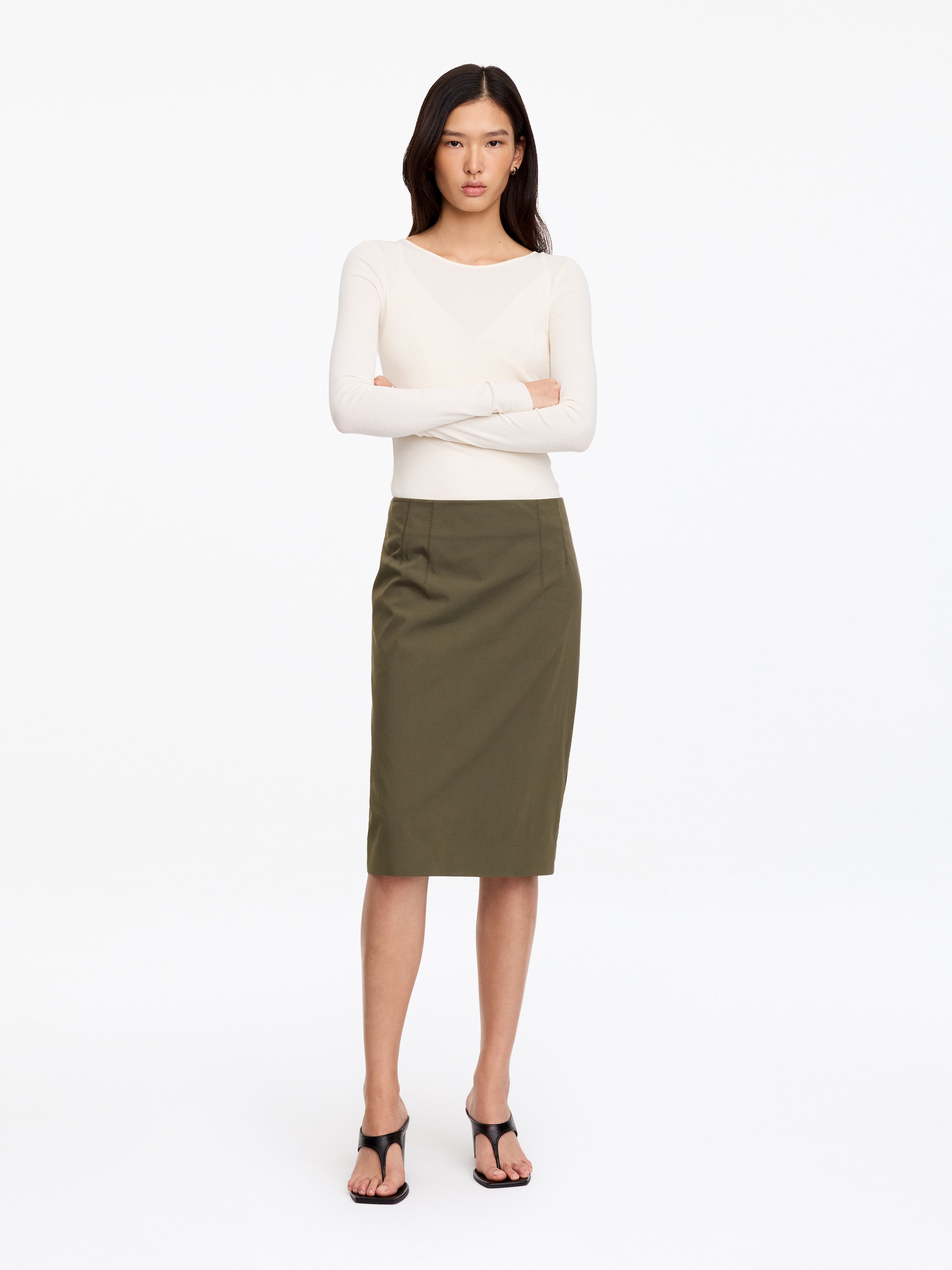 Falda en mezcla de algodón elástico-Green-20788
